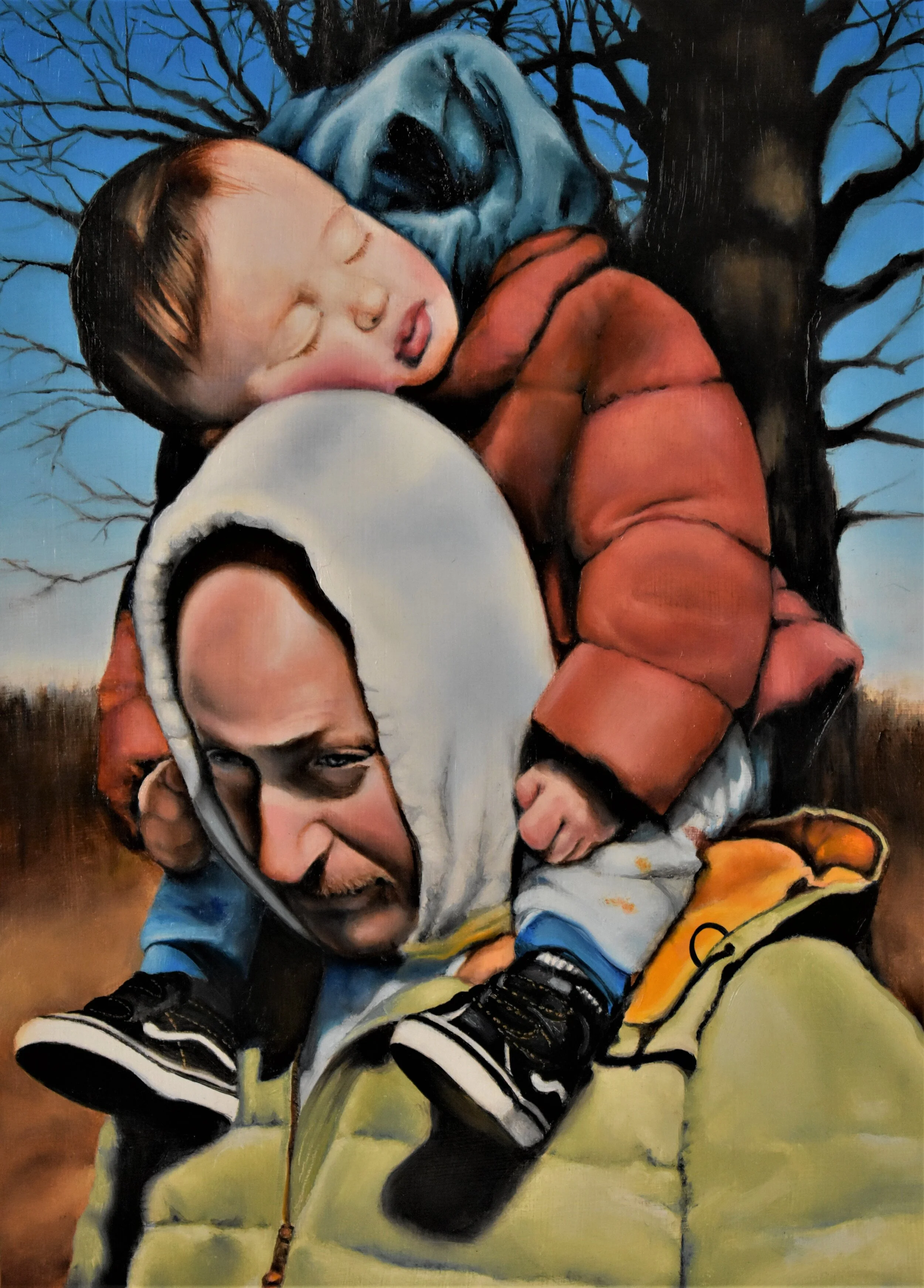   Andrew and Bo  (2020) Water based oil on panel 16” X 14”  