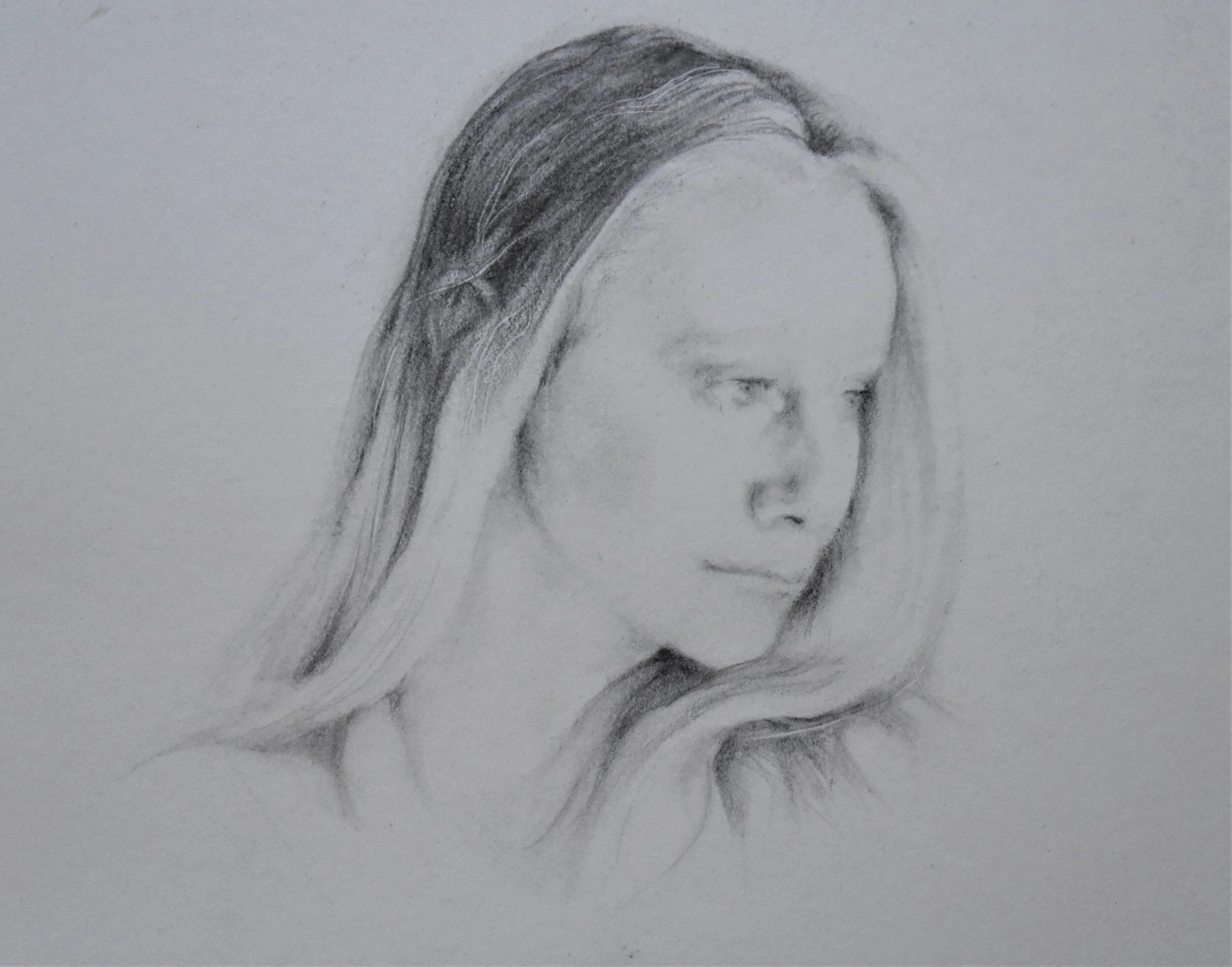   Self portrait at age 18  (2020) Based on photo taken by Jan Niedringhaus Graphite on Rives BFK 7” square 