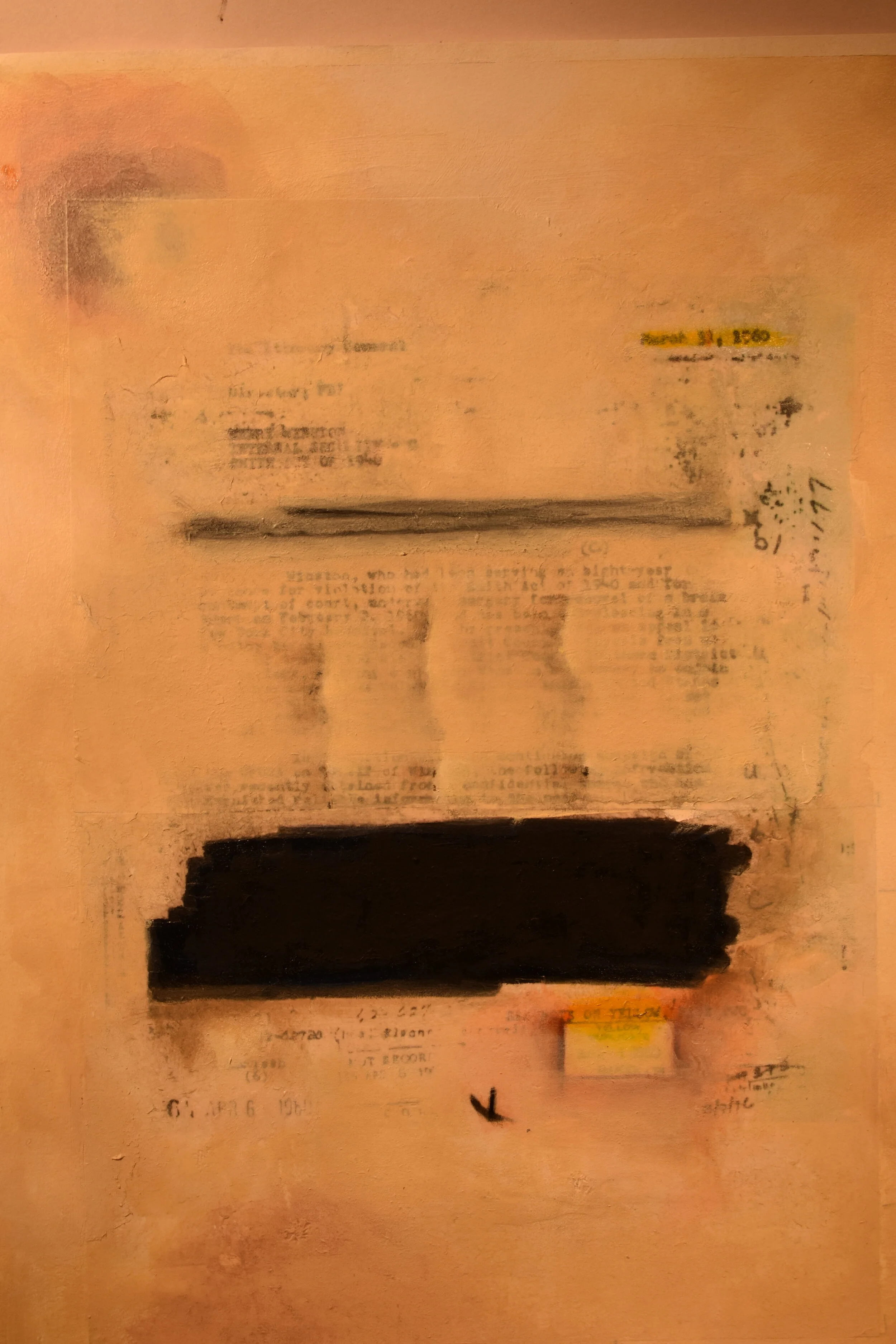  FBI File: WFO 62.4108 “Yellow Duplicate - Merry Winston” (2019)  Acrylic and pastel on gessoed Rives BFK  20” X 14”      