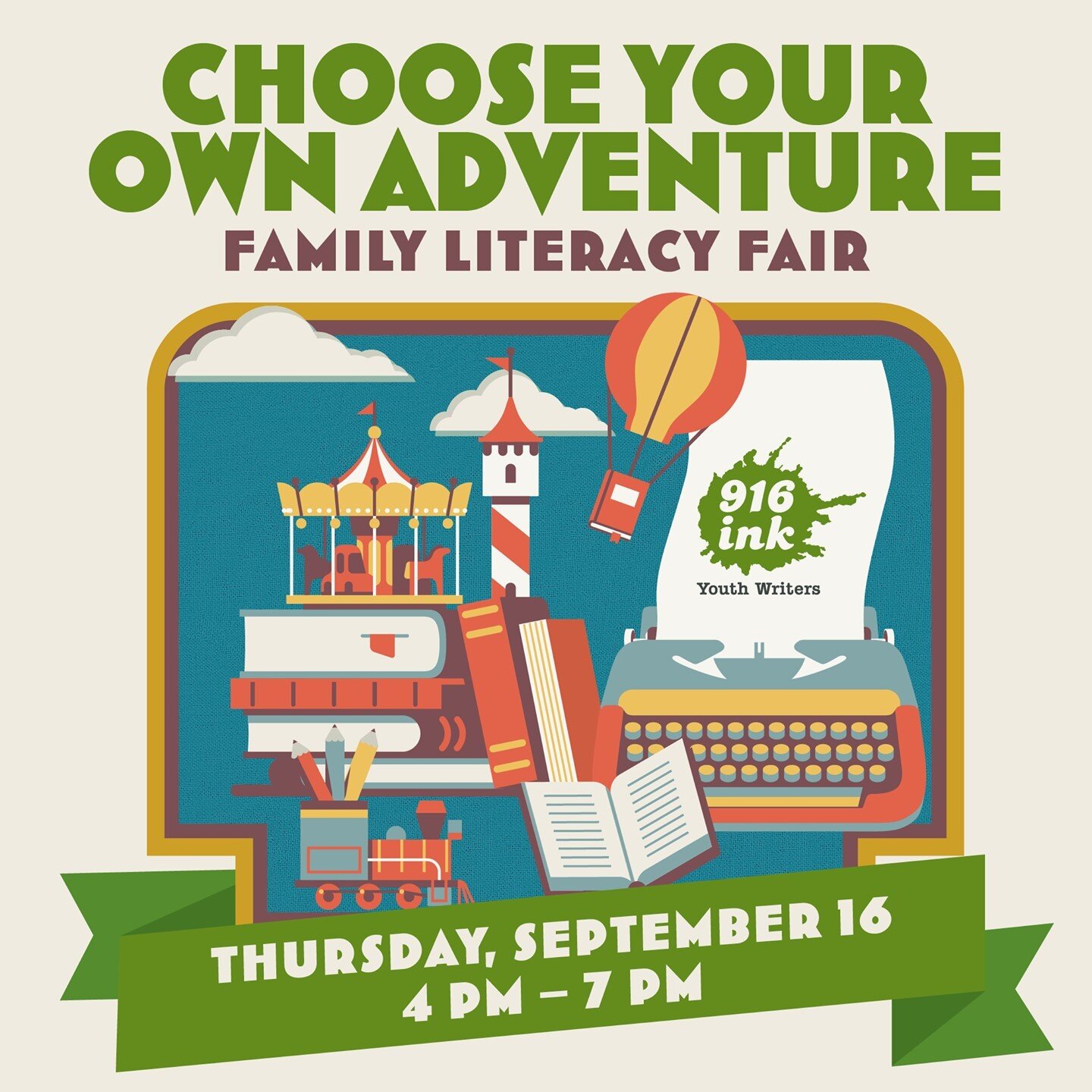 Between #NationalLiteracyMonth and 916 Ink's 10th birthday, we have a LOT to celebrate this September. Save the date for our first annual Choose Your Own Adventure: Family Literacy Fair. 

#InkTurns10