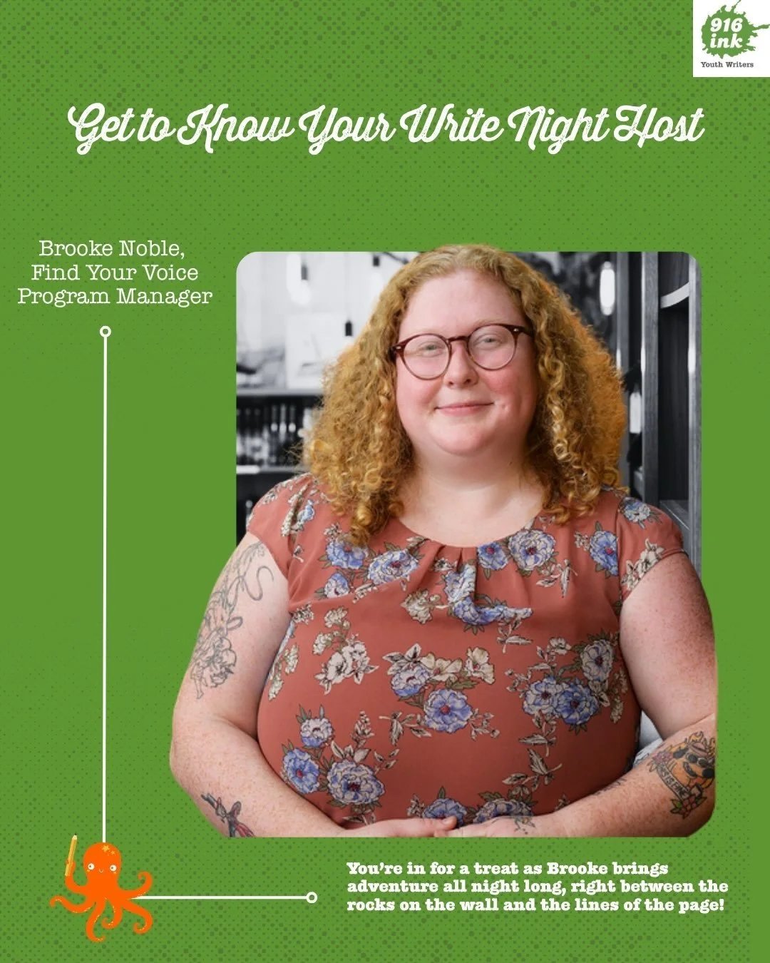 Swipe to get to know tomorrow's Write Night host in partnership with @pintworks @pipeworksclimbing 🧗📝

Brooke started her journey with 916 Ink in 2014, and after falling in love with the mission she now works full-time as the Find Your Voice Progra
