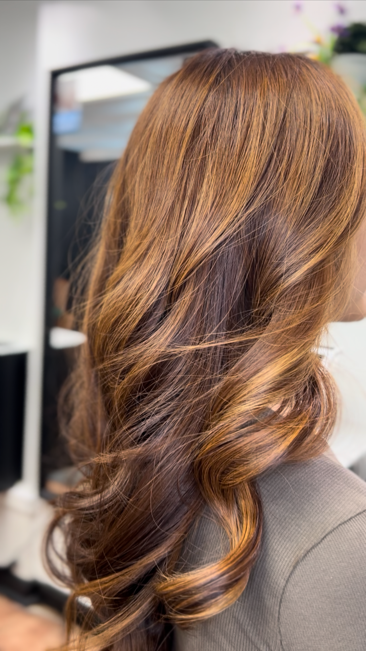 Rich dimensional brunette with caramel ribbons