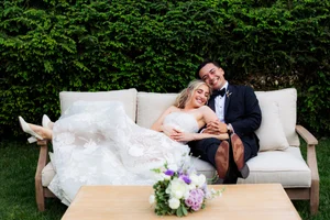 Bride reading a letter before the ceremony