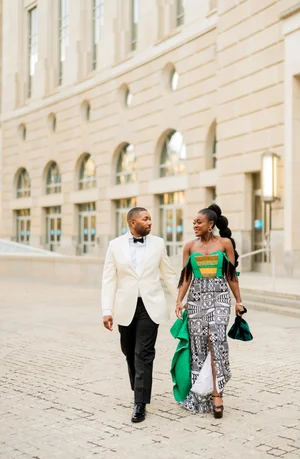 Bride and groom in editorial reception look