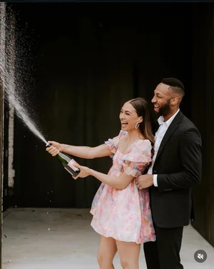 Bride and groom champagne celebration