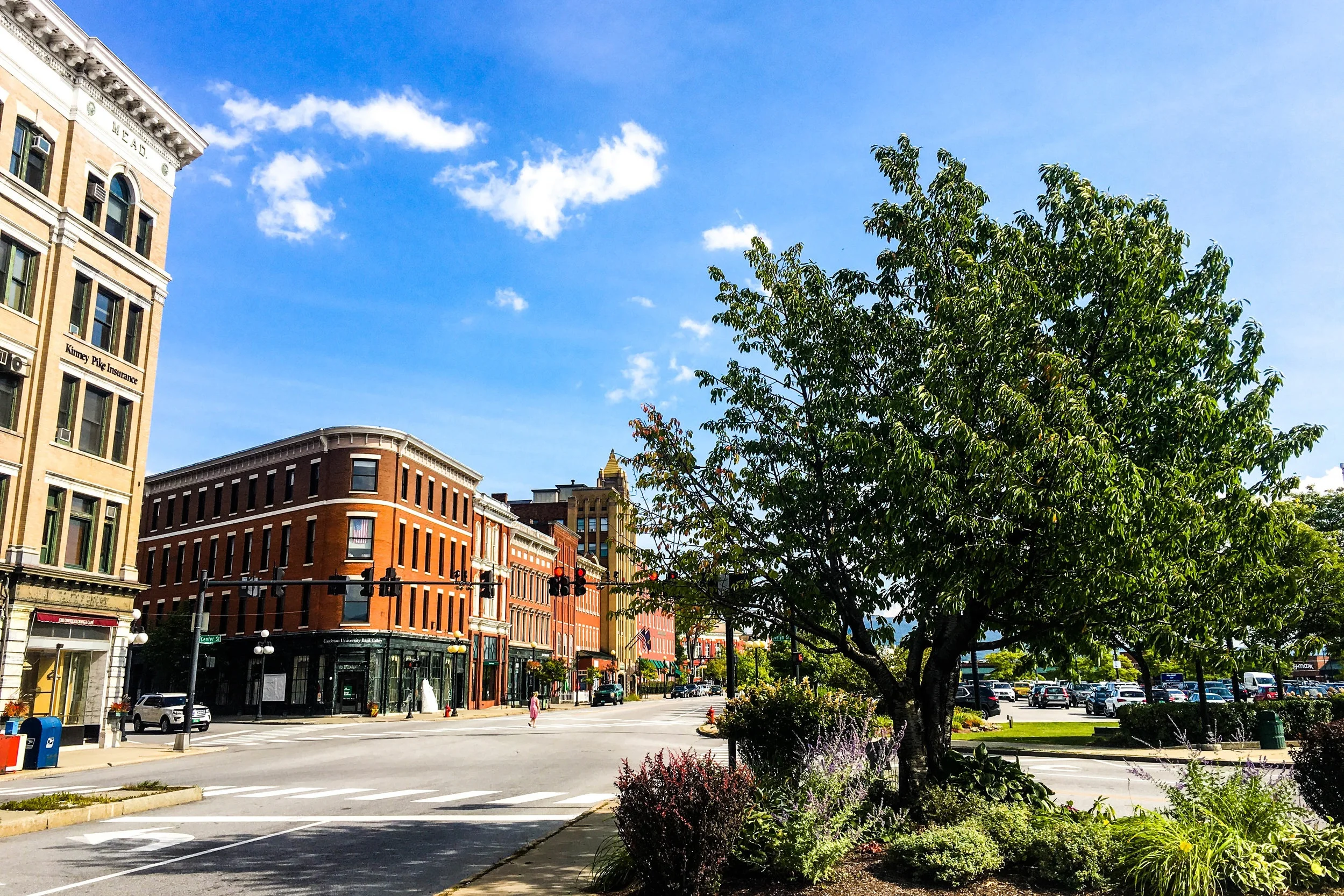 The Vest Pocket garden at the intersection of Merchants Row and Evelyn Street in Downtown Rutland, Vermont.