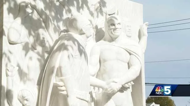 Rutland's new sculpture honors two heroes: Batman and Halloween parade organizer