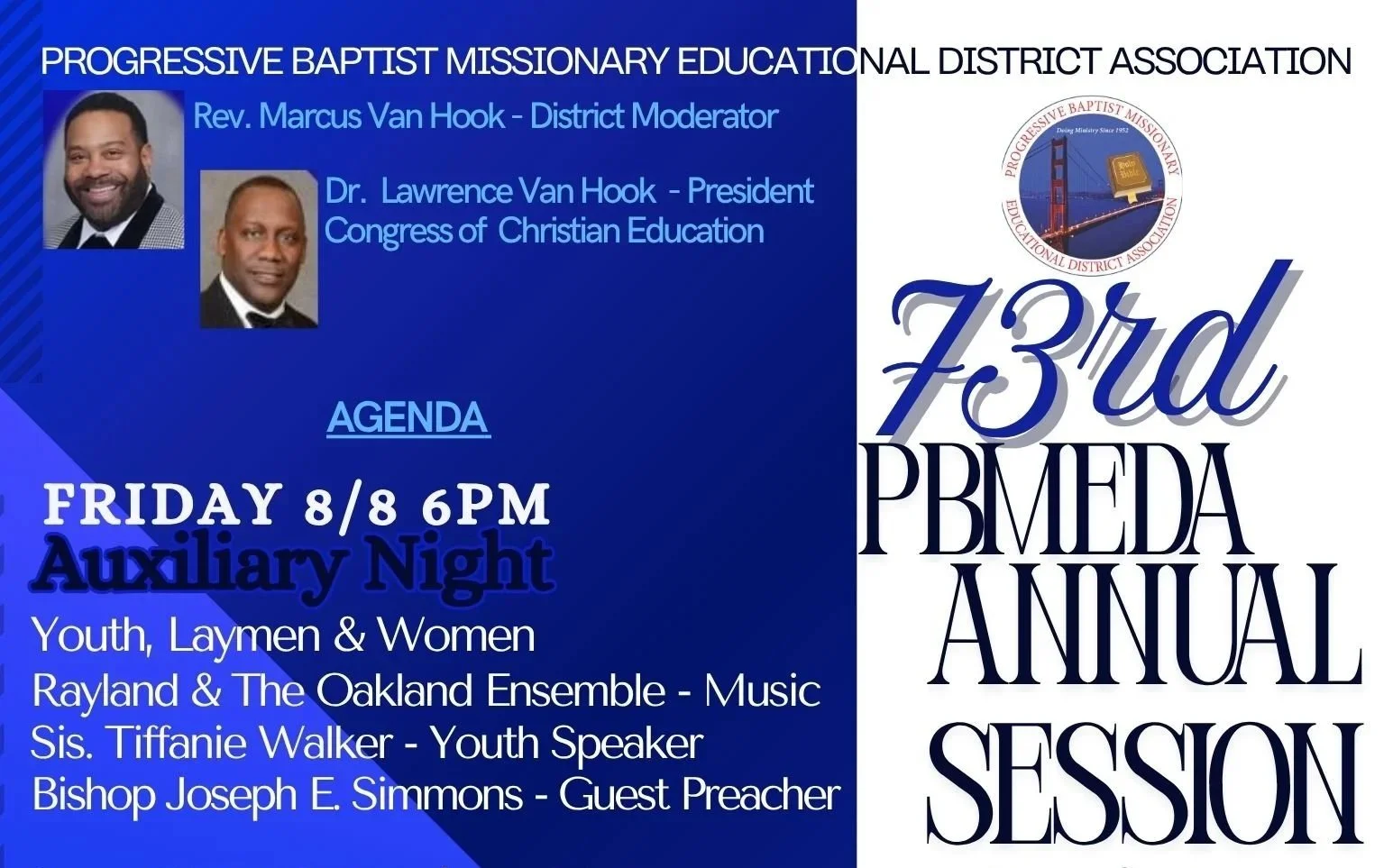 Progressive District 73rd Annual session: Combined Auxiliary Night - Youth, Laymen and Women at 6pm