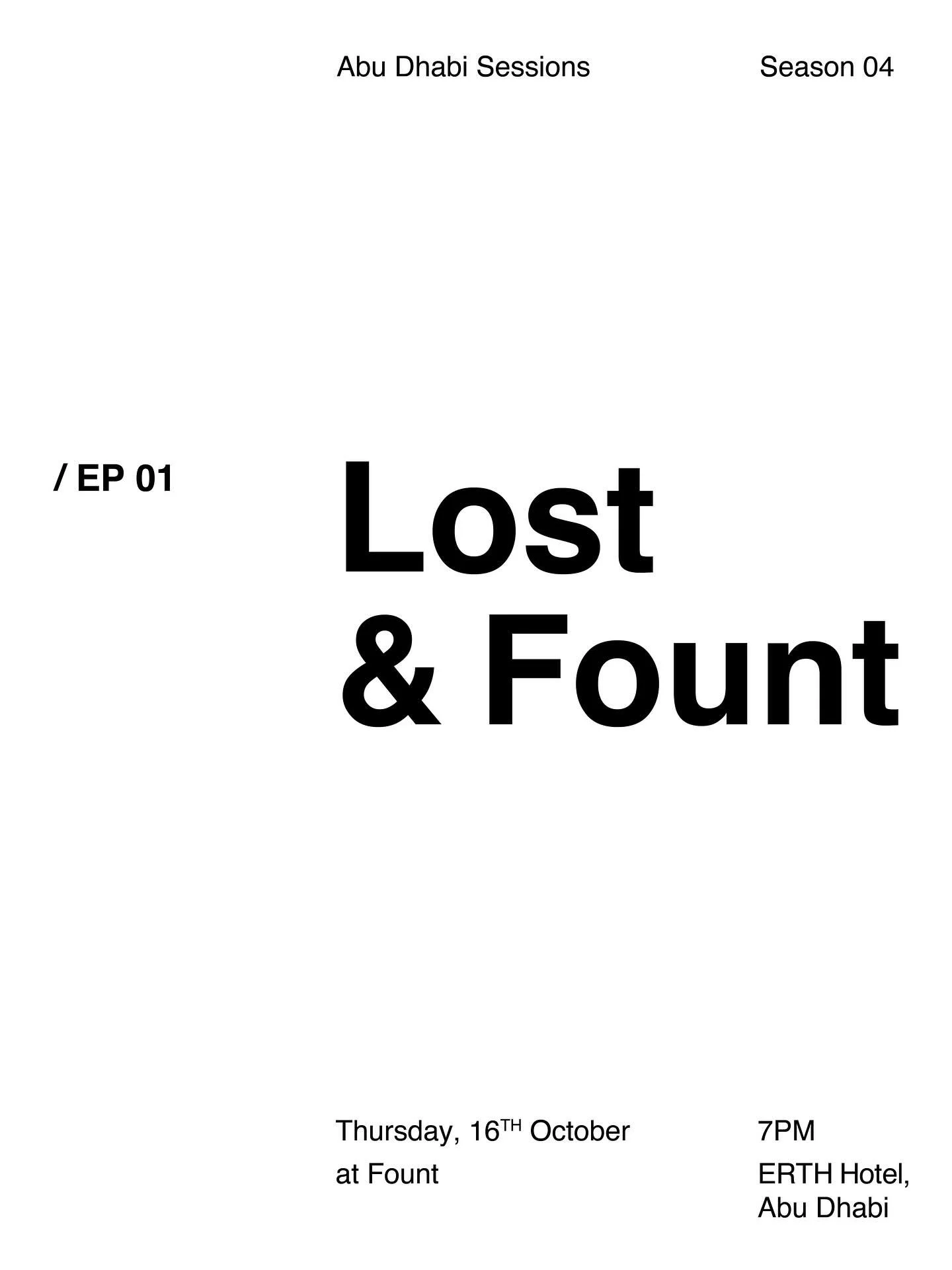 Here we go - our first Abu Dhabi Session of the new season is here. Peow peow!
____
Lost &amp; Fount
Thursday 16th October 
7pm at @fountconcept - Erth, Abu Dhabi.
____
This one&rsquo;s about experience - sound, touch, taste and scent. We promise it 