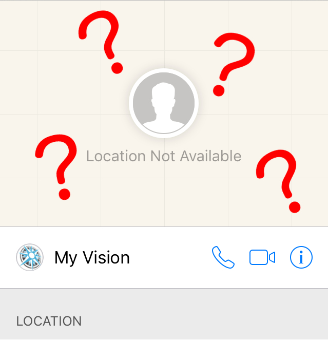 Location map from iPhone displaying an "Location Not Available" Contact information