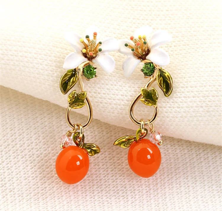 Flower and apricot post earrings  Mediensis Vienna  Les Nereides