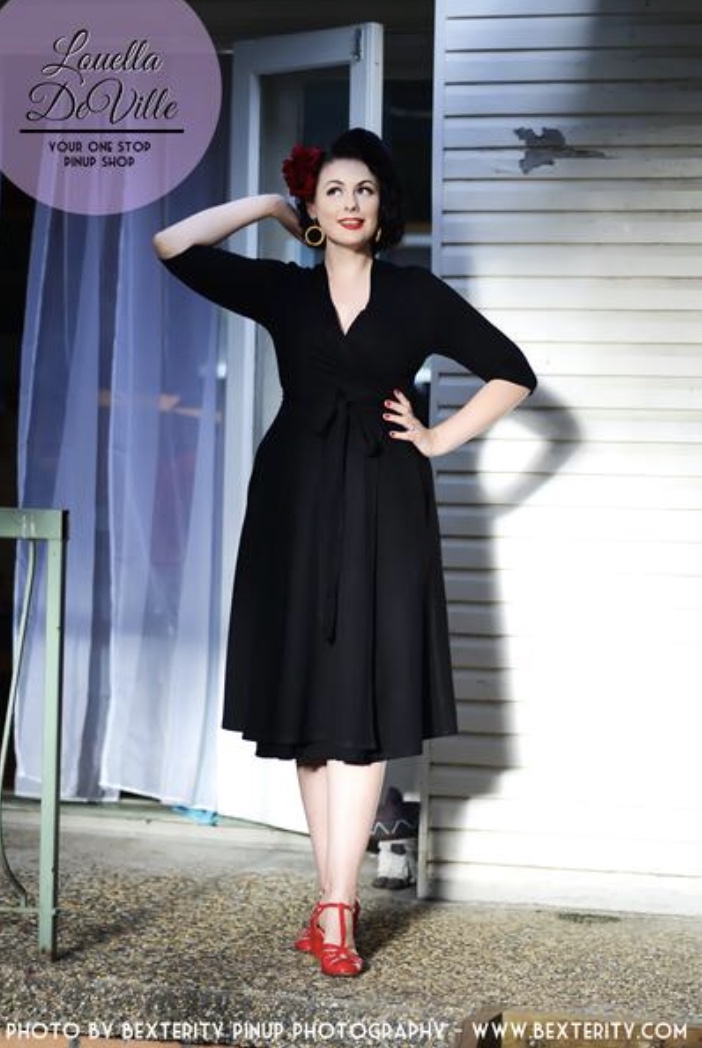 Louella DeVille Josephine Wrap Dress 3/4 Sleeve Black — Dish Rags Clothing