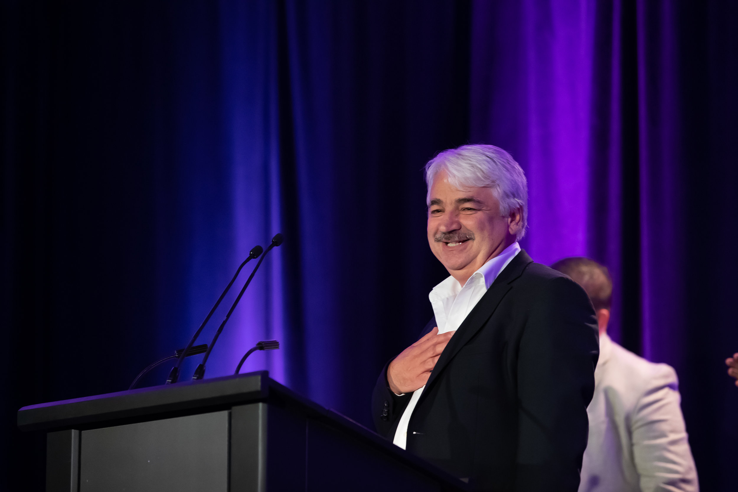 Jim Bexis of Sun Valley Market gives a speech on his Lifetime Achievement award