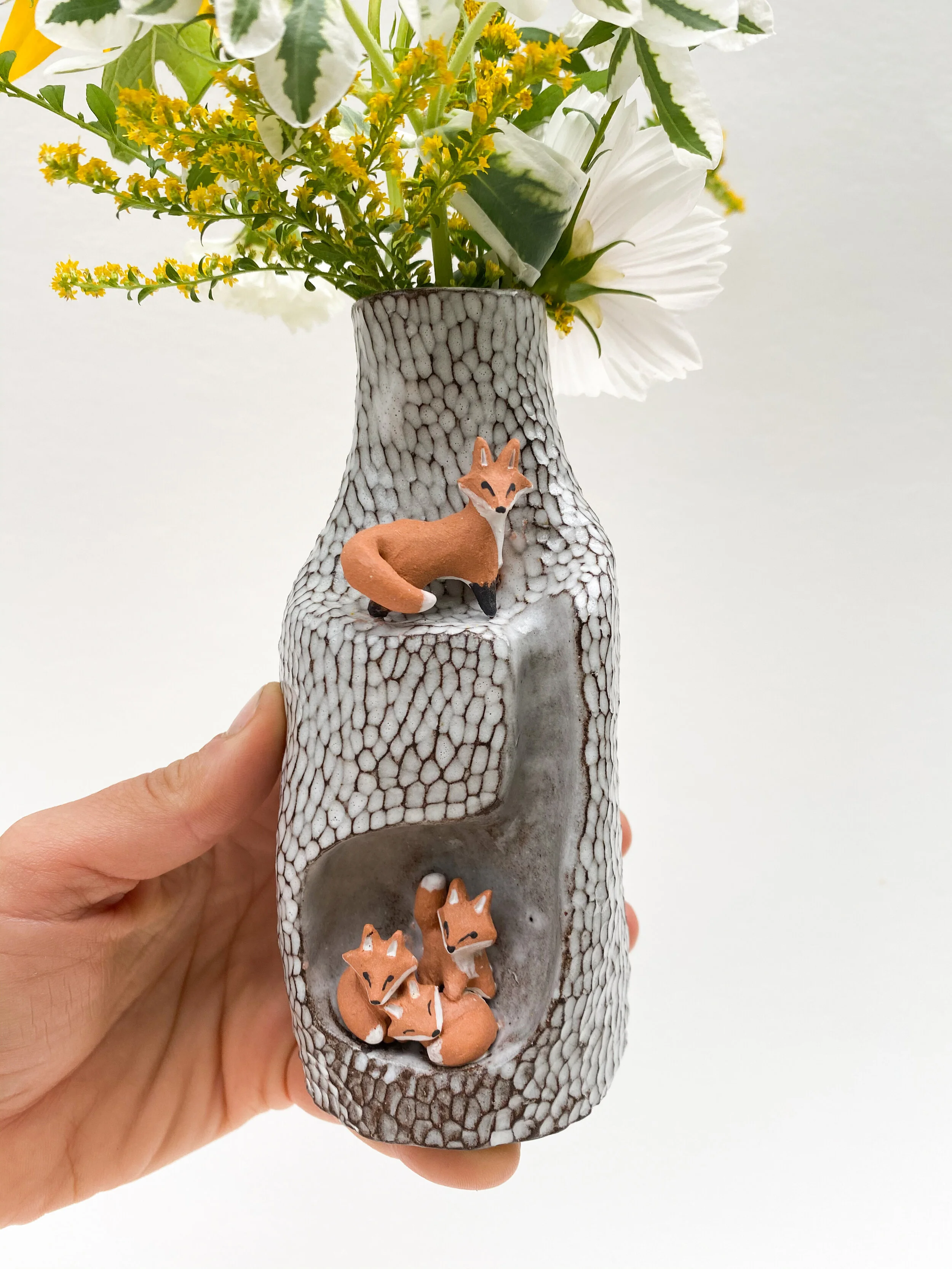 Fox Family Bud Vase