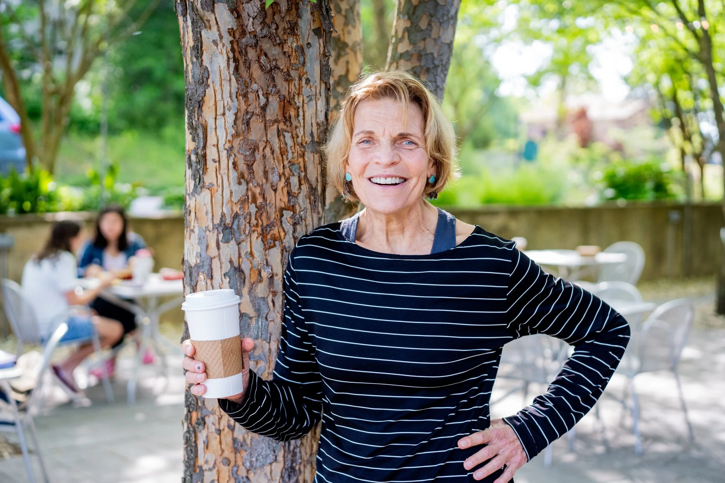 Peggy enjoying the Patio at Big City Bread Cafe