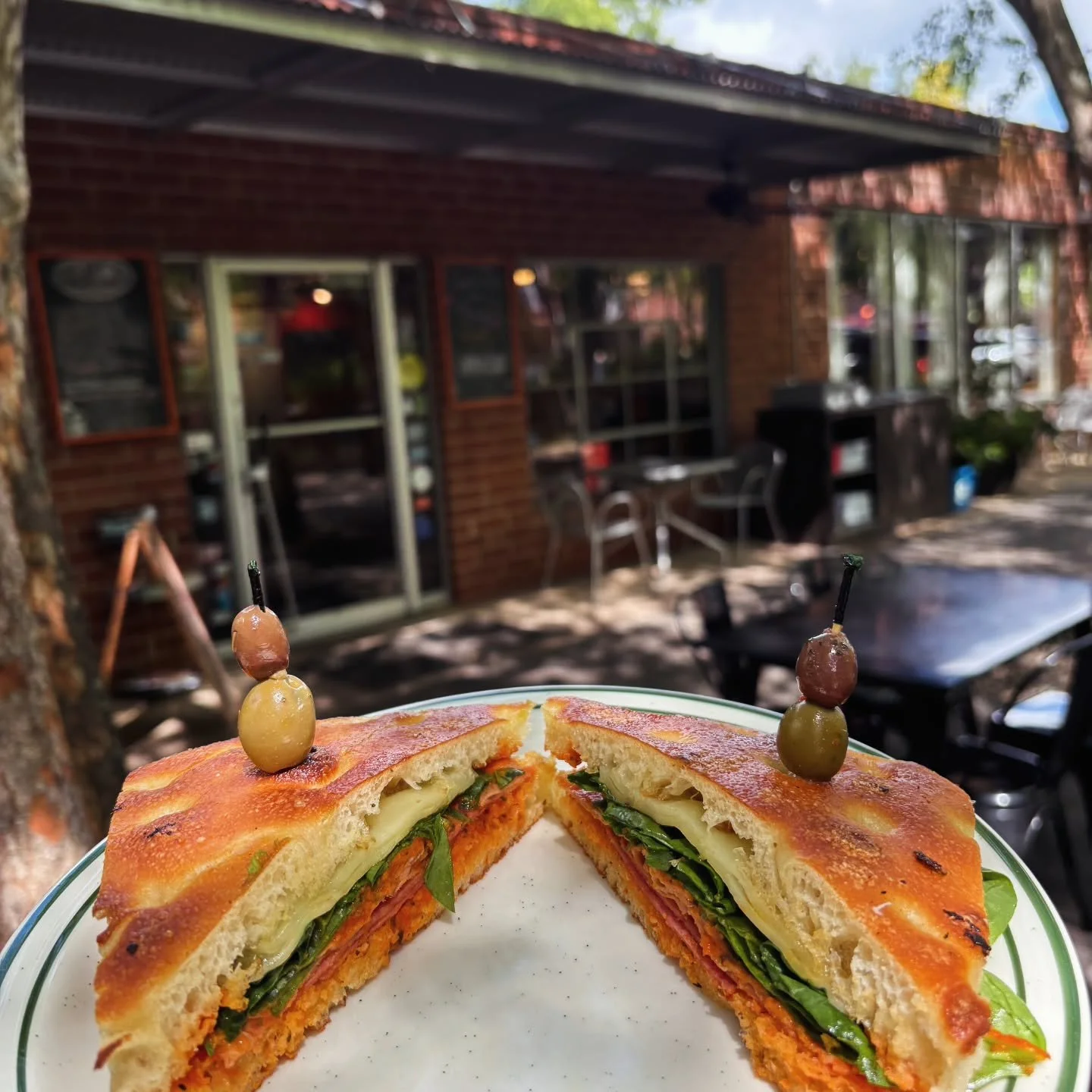 Lunch Special, Italian focaccia sandwich, crispy prosciutto and Genoa salami, fresh spinach, House made marinara, melted provolone cheese, on crispy focaccia bread.