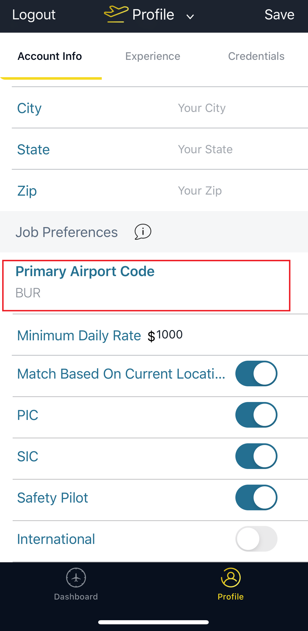 Pilot: Job Preferences — preFlite connect