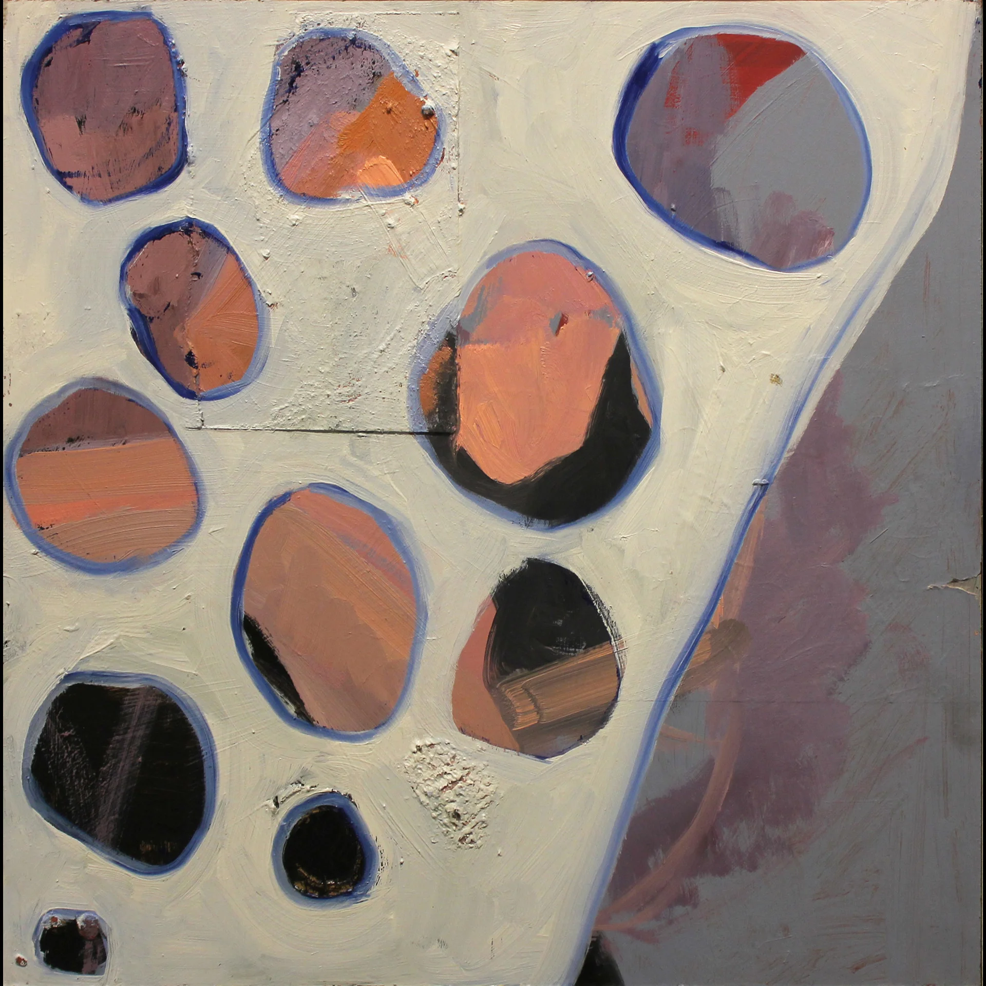    Five By Five ,  2014, oil, paper, and sand on panel, 38 x 38 cm. 