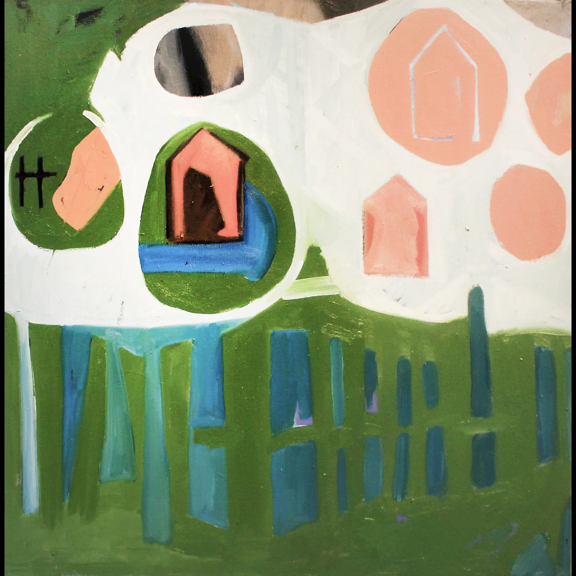    Home,   2014, oil, paper, and sand on panel, 38 x 38 cm. 