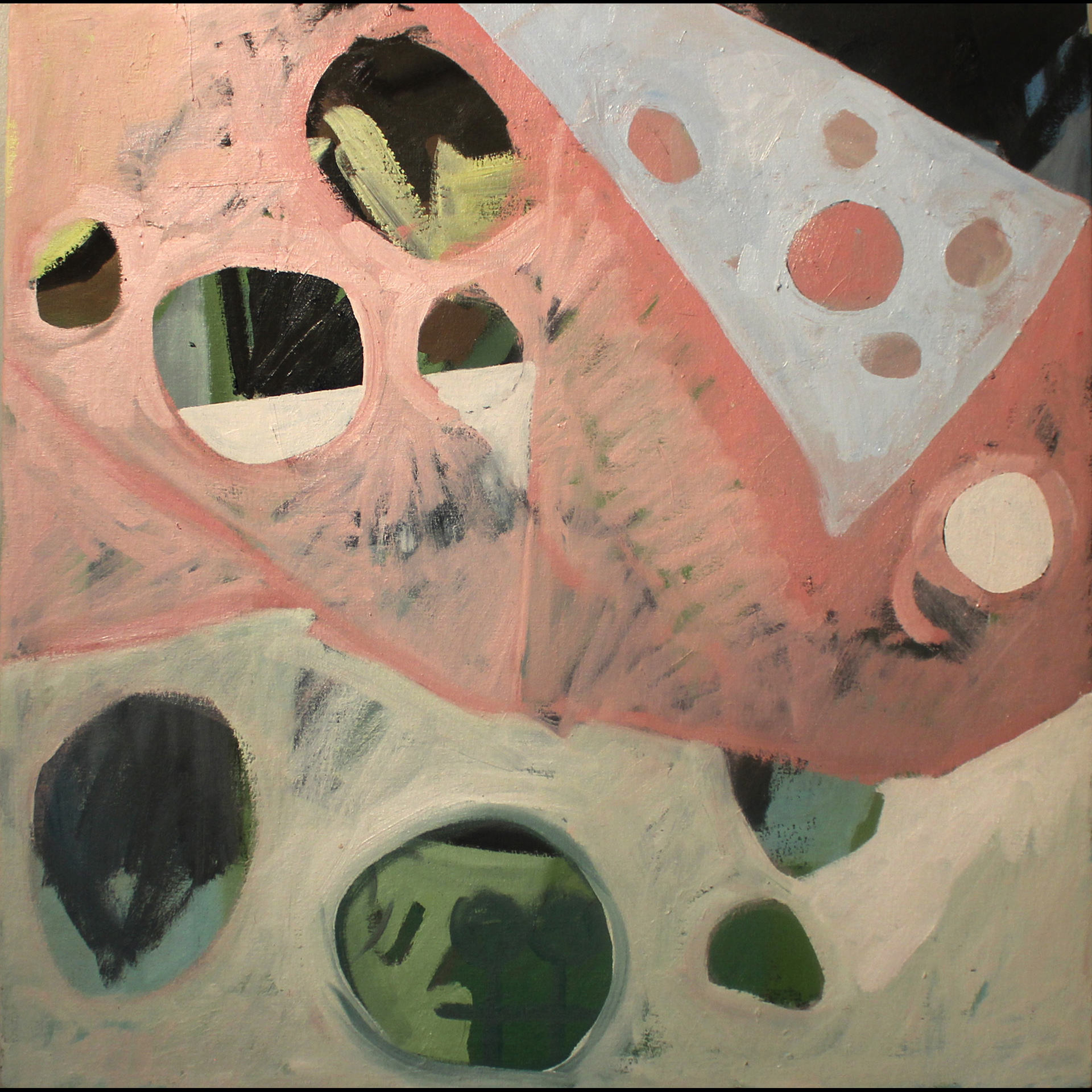    Charlie Brown,   2014, oil, paper, and sand on panel, 76 x 76 cm. 