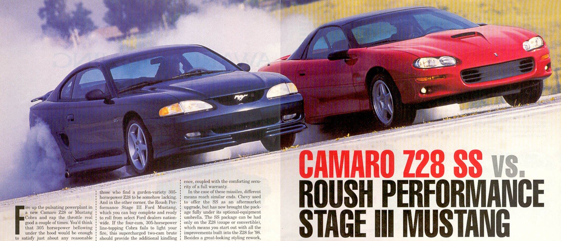 1998 Ford Mustang Roush Performance Stage III vs Chevrolet Camaro Z28 SS  (Motor Trend) — StangBangers