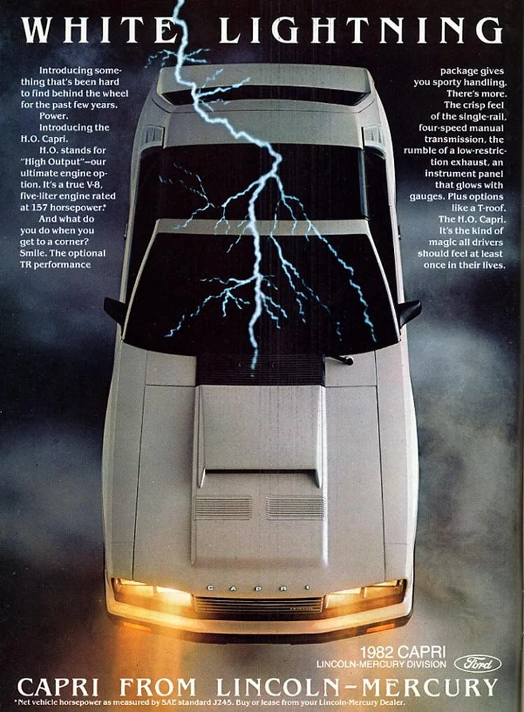 1982 Mercury Capri "White Lightning" Print Ad
