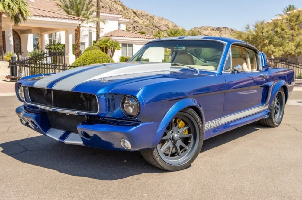 For Sale: 1965 Ford Mustang Fastback 5.0 SC (modified, blue, white stripes,  supercharged 5.0L V8, 5-speed manual) — StangBangers
