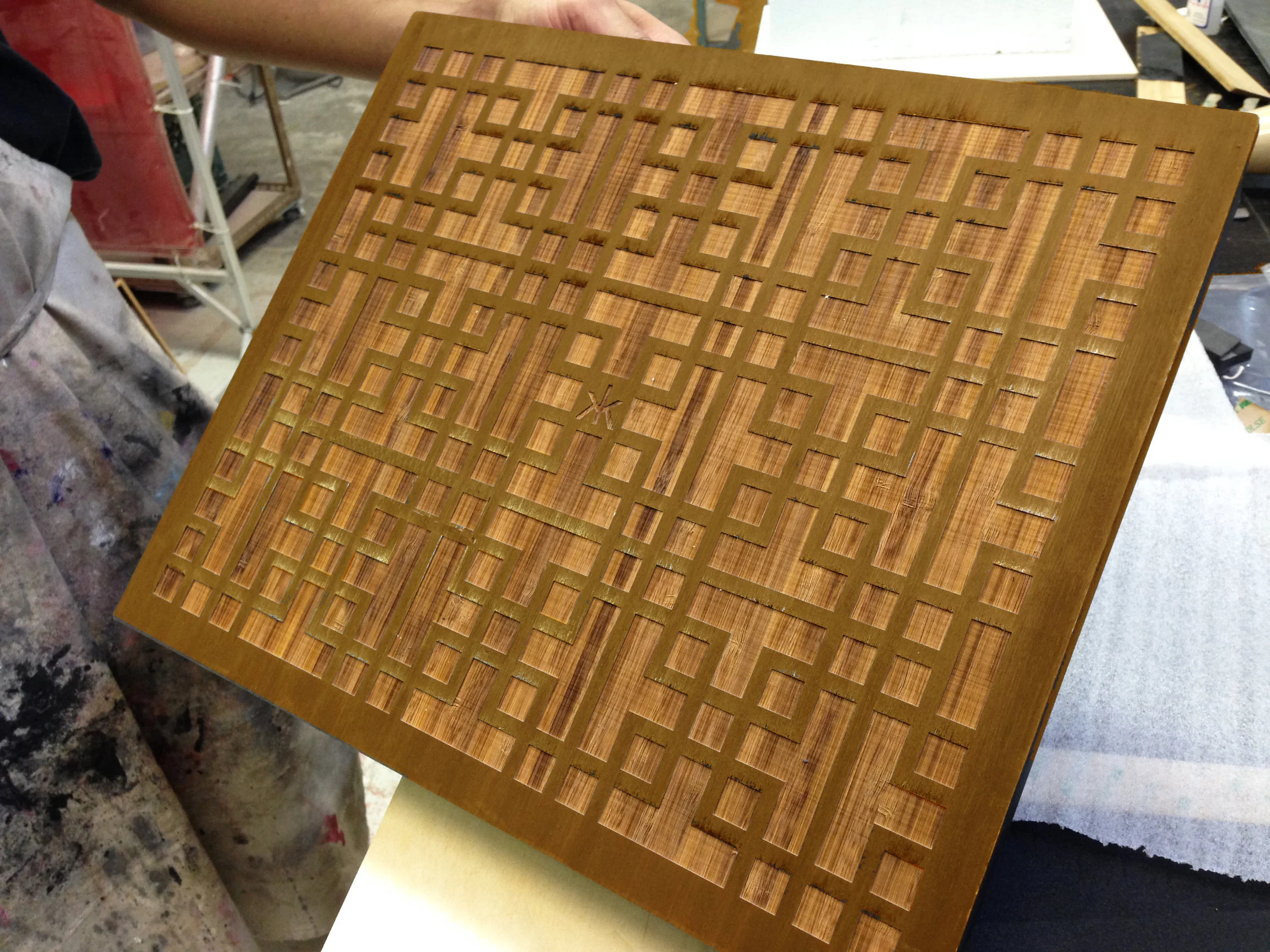 CNC laser etched bamboo piece pre stain.