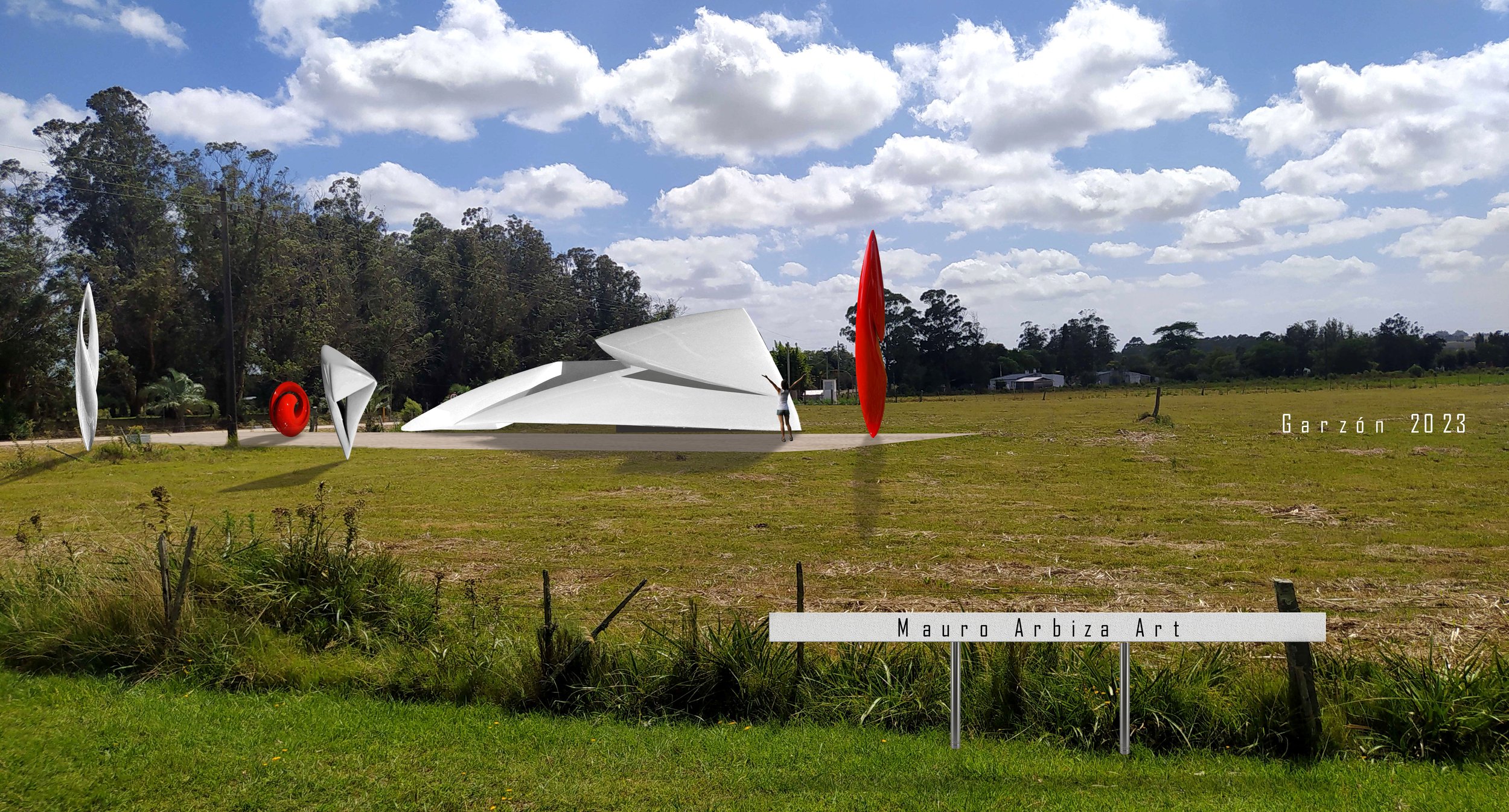 Esculturas modernas, minimalistas, futuristas del escultor uruguayo Mauro Arbiza que son flotantes, aéreas colgantes o de pared