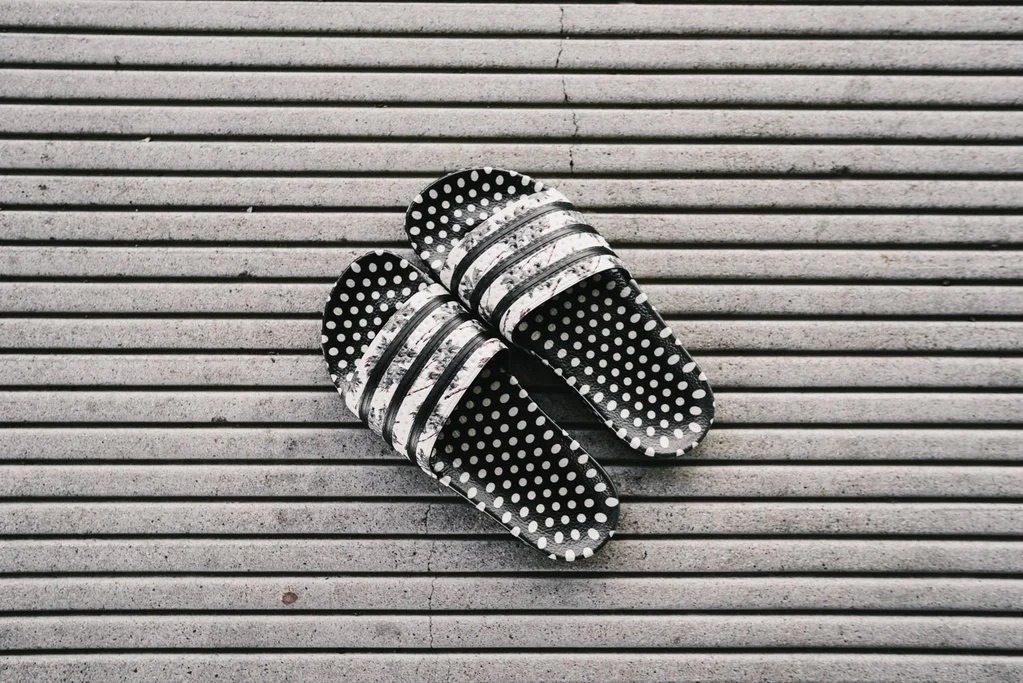 On Sale: Women's adidas Adilette Print Slides 'Floral / Polka Dot'