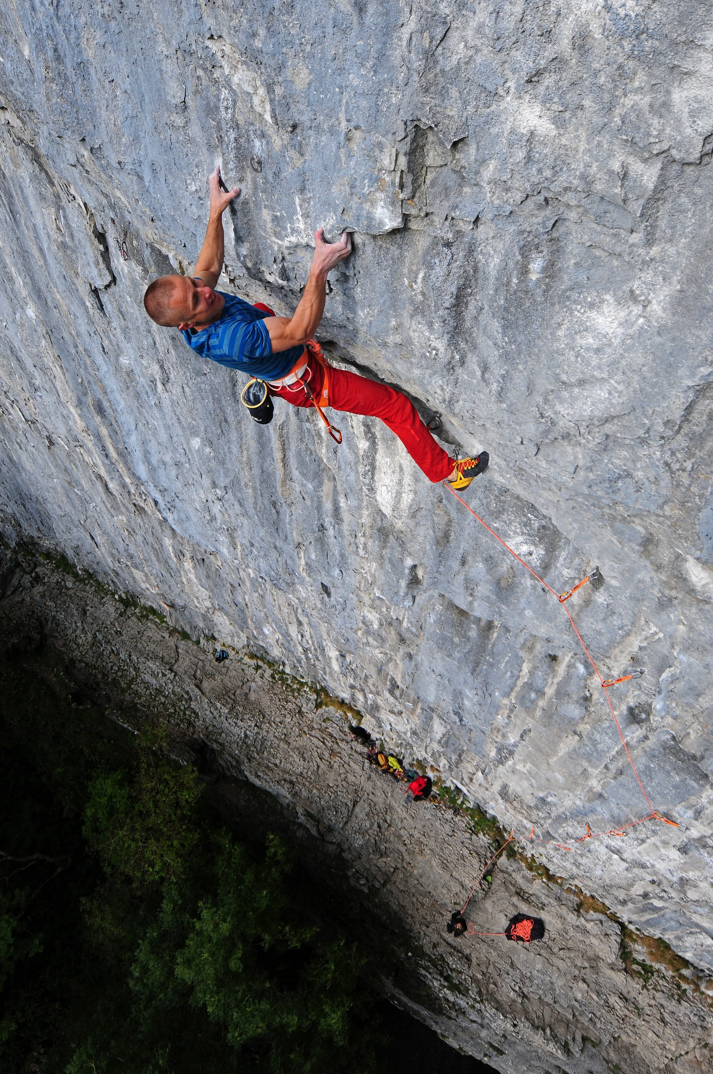 First ascent of Sabotage 8c+, Malham Cove in 2016. Photo: Ian Parnell