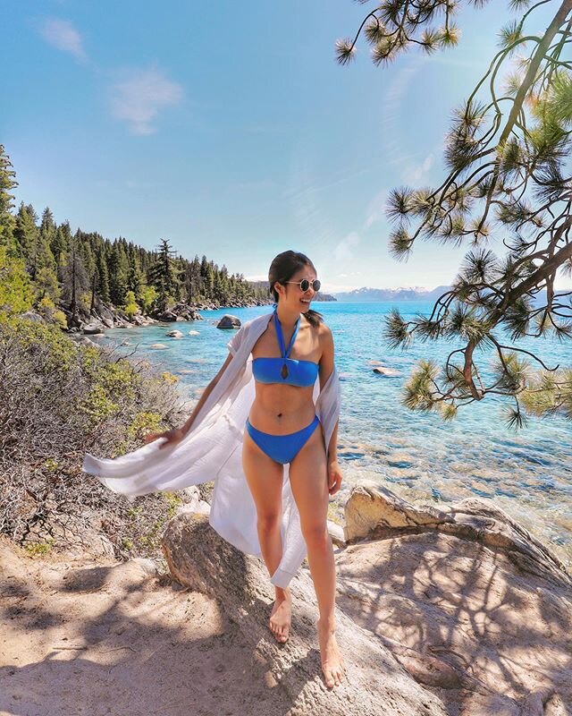 𝐬𝐨𝐚𝐤𝐢𝐧𝐠 𝐢𝐧 𝐭𝐡𝐞 𝐬𝐮𝐦𝐦𝐞𝐫 𝐬𝐮𝐧 in Lake Tahoe 🌊☀️🌻⁣
⁣
Scott and I took our first vacation from home post COVID! *yay* We drove 2.5 hours north of San Francisco to Lake Tahoe for a fun camping trip. Most of Tahoe is open for tourism a