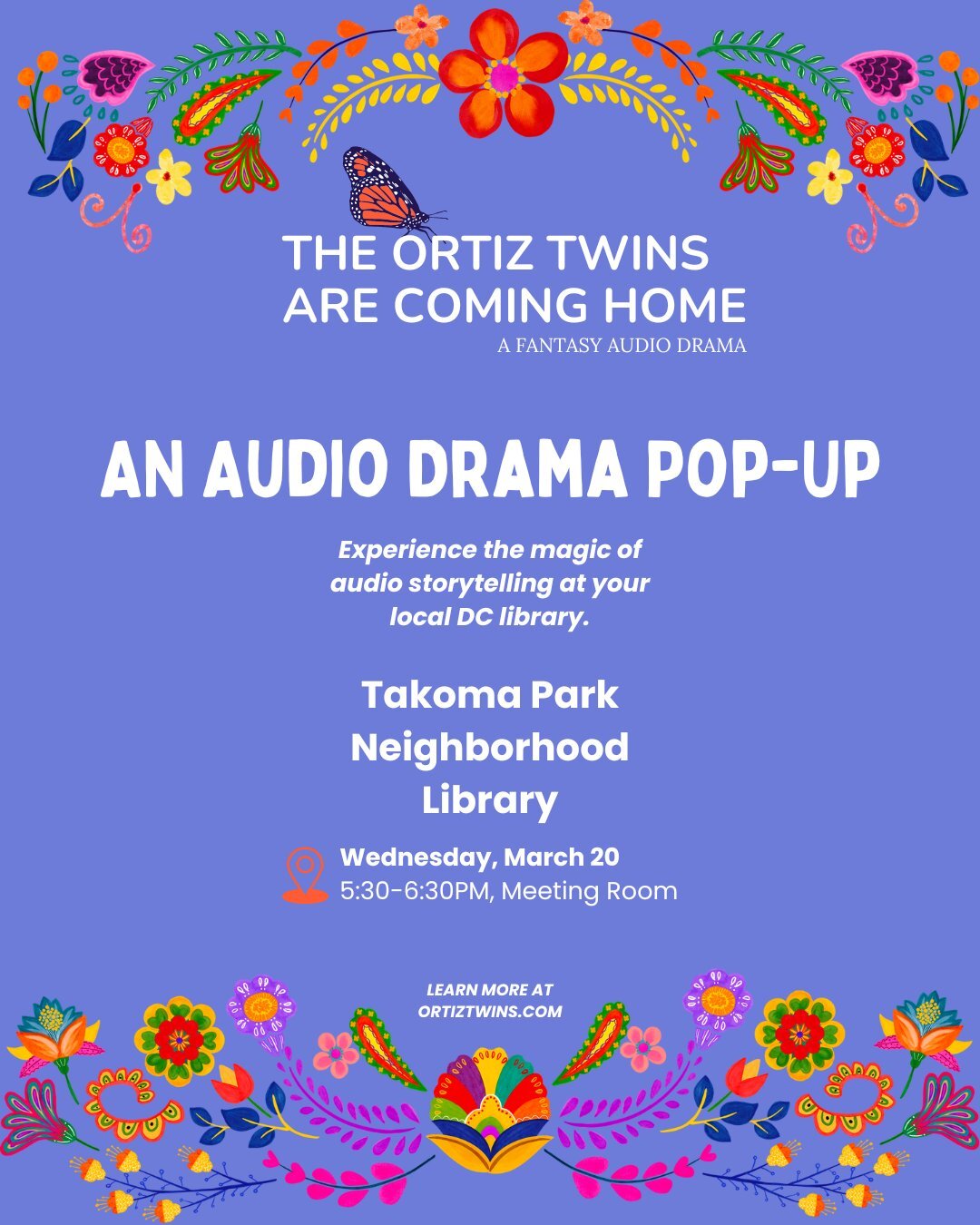 TOMORROW! We will be showing our new kid-friendly fantasy audio drama at the Takoma Park Neighborhood Library on March 20 at 5:30PM! Come enjoy independent storytelling with friends and family. You can learn more and stay tuned for our next free pop-