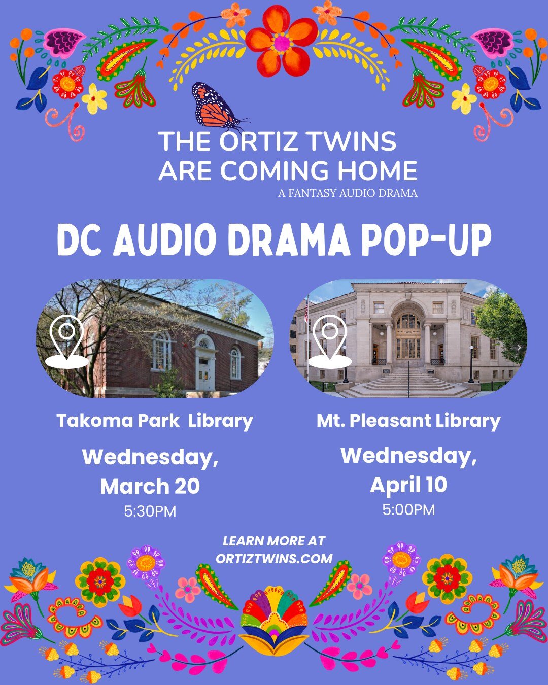 A new kid-friendly fantasy podcast is coming to a #DCLibrary near you! Come join us this spring as we share an immersive tale of magic and mystery. Learn more at ortiztwins.com. 

#audiodrama #podcast #dcevents #dmvevents