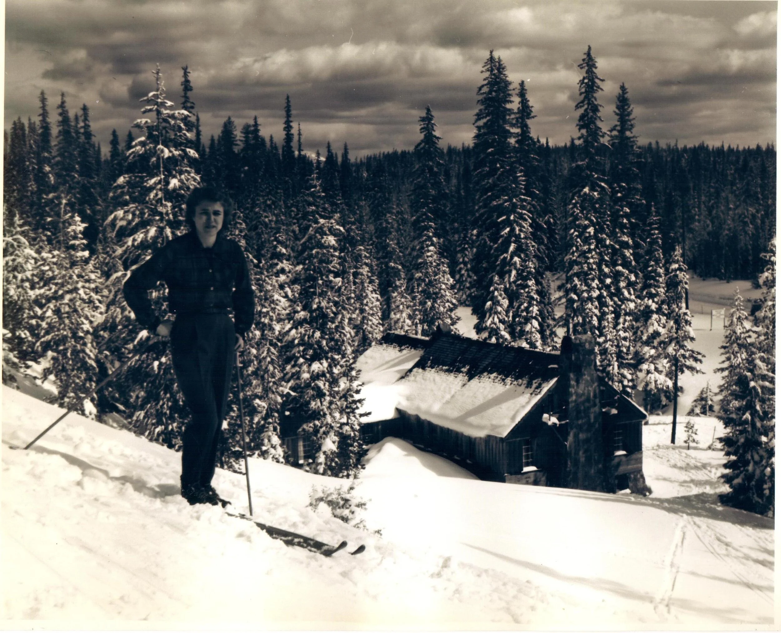 Skiing above Lodge 1946.jpg