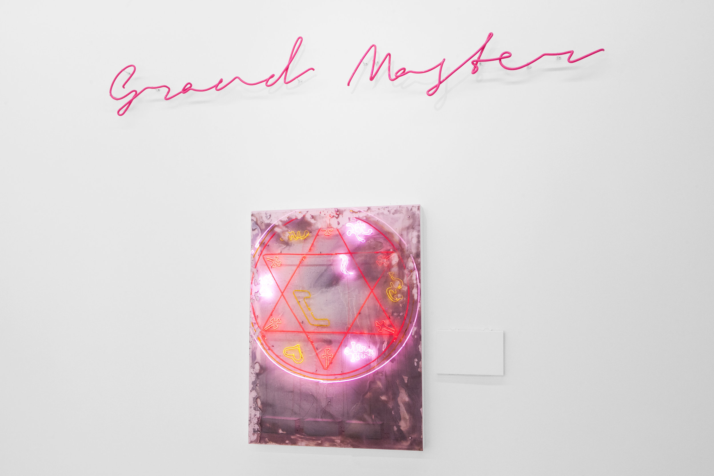 Meryl Pataky "Soulcraft (In Pursuit Of Secrets Of The Universe)" "Neon" (Steel and Powder Coating) 12 x 92 x 3.5 Inches. 2018.