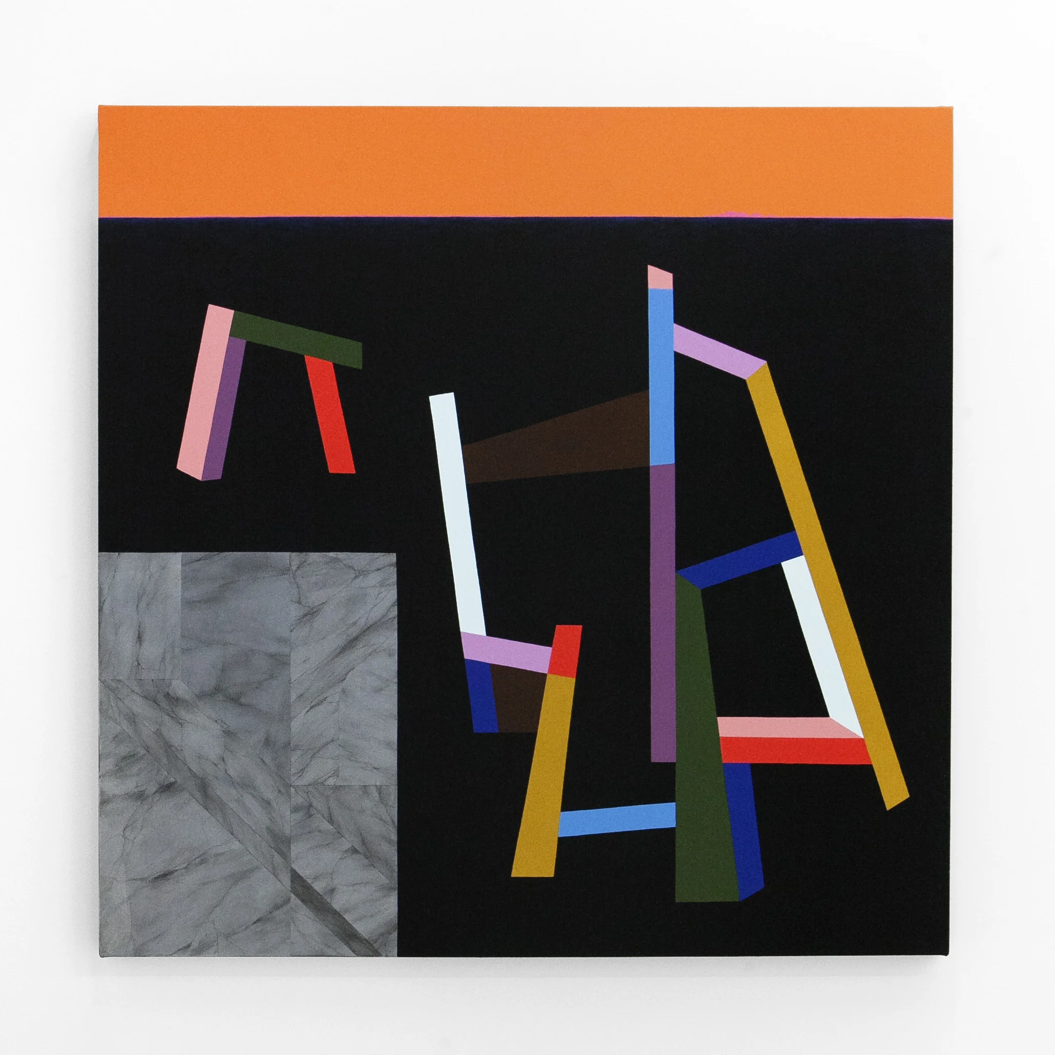 Muzae Sesay ”Untitled Skeleton #2” Acrylic, Vinyl, Graphite on Canvas. 40 x 40 Inches. 2019.