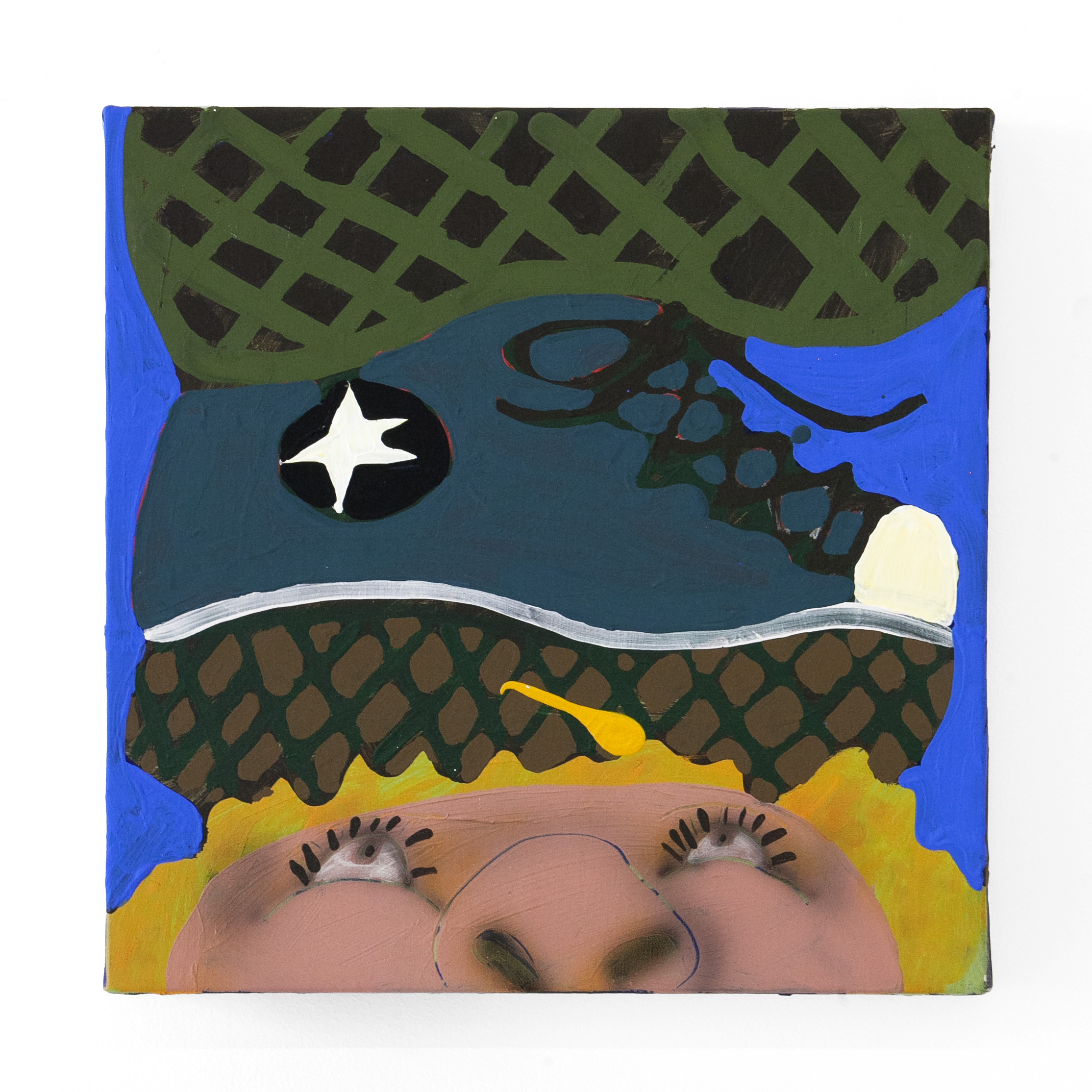 Kellen Chasuk ”Waiting For The Other Shoe To Drop” Acrylic and Flashe on Canvas. 12 x 12 Inches. 2019.