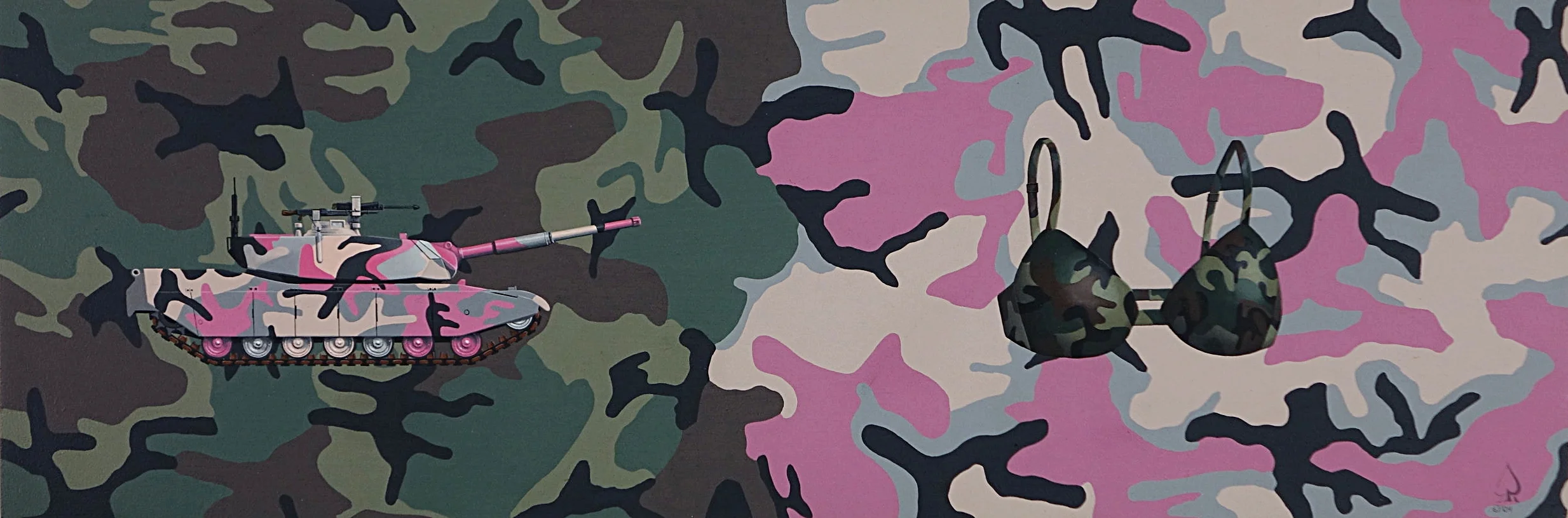    Tanks for the Mammaries    Acrylic on Wood  12 x 36 inches  2004  $1500.  ©2004 RRFAD 