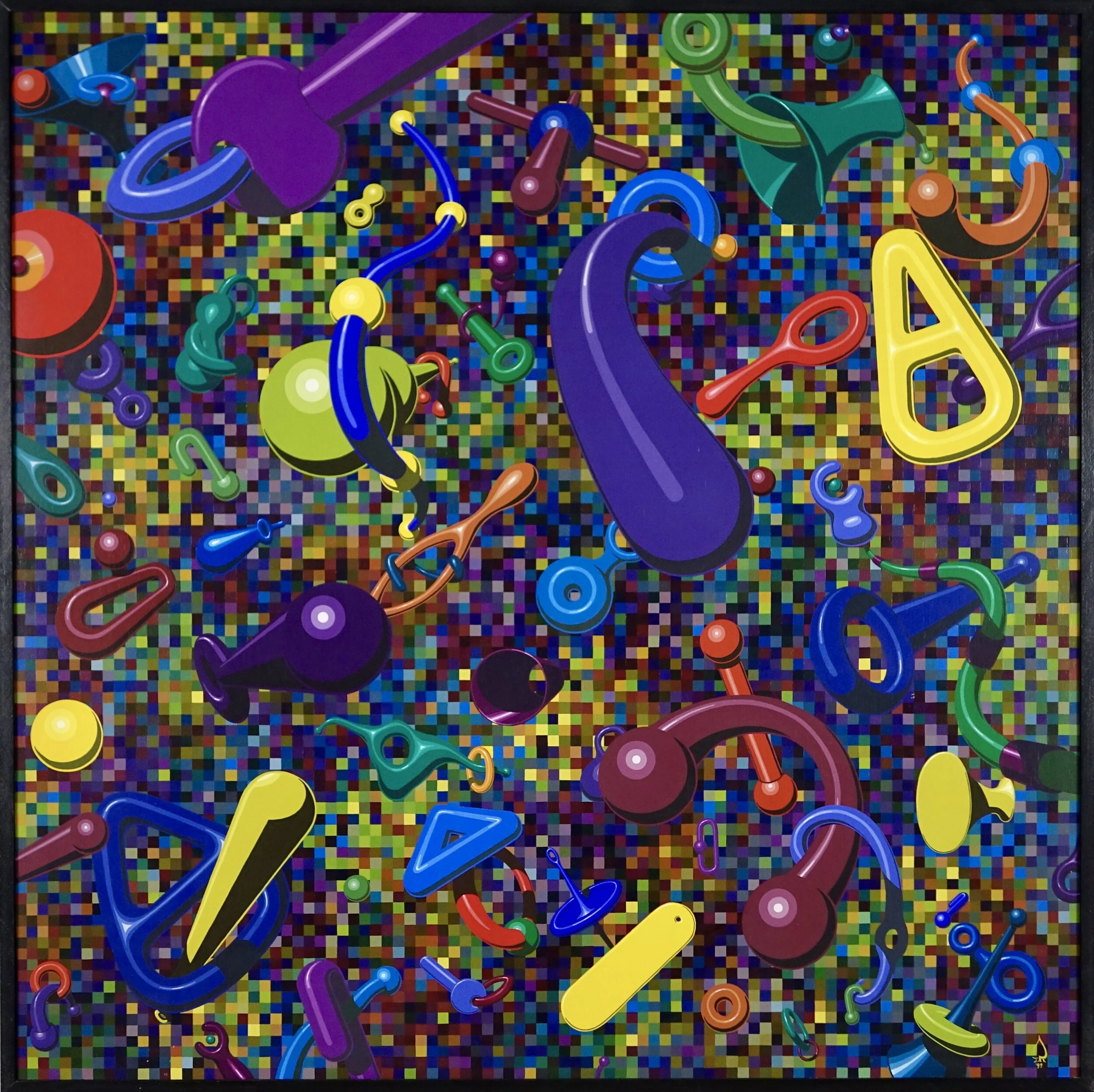    Chest of Toys VII    Acrylic on wood panel  48”H x 48”W  1999  $7500.  ©1999 RRFAD 