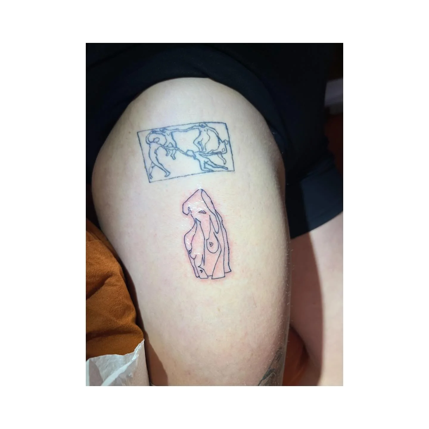 It&rsquo;s been a long winter 😮&zwj;💨 here&rsquo;s the first tattoo I&rsquo;ve done since spring began (#6 tat of all time). The image is an original drawing based on a collage I made :) Thanks @dirtbagtomboy 🩵🪲🐞🌷