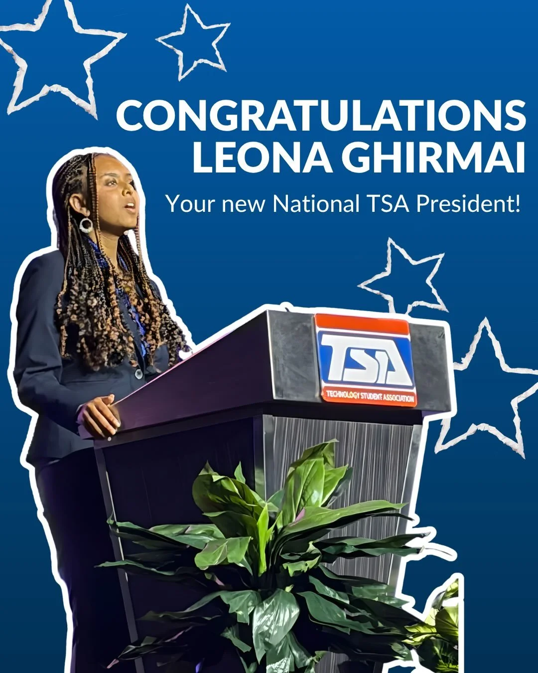 Washington TSA is so proud of Leona Ghirmai for being elected as National TSA President, and for all of her hard work and dedication to TSA. We know you will do truly amazing things, and inspire many members of TSA nationwide! 

Congratulations and a