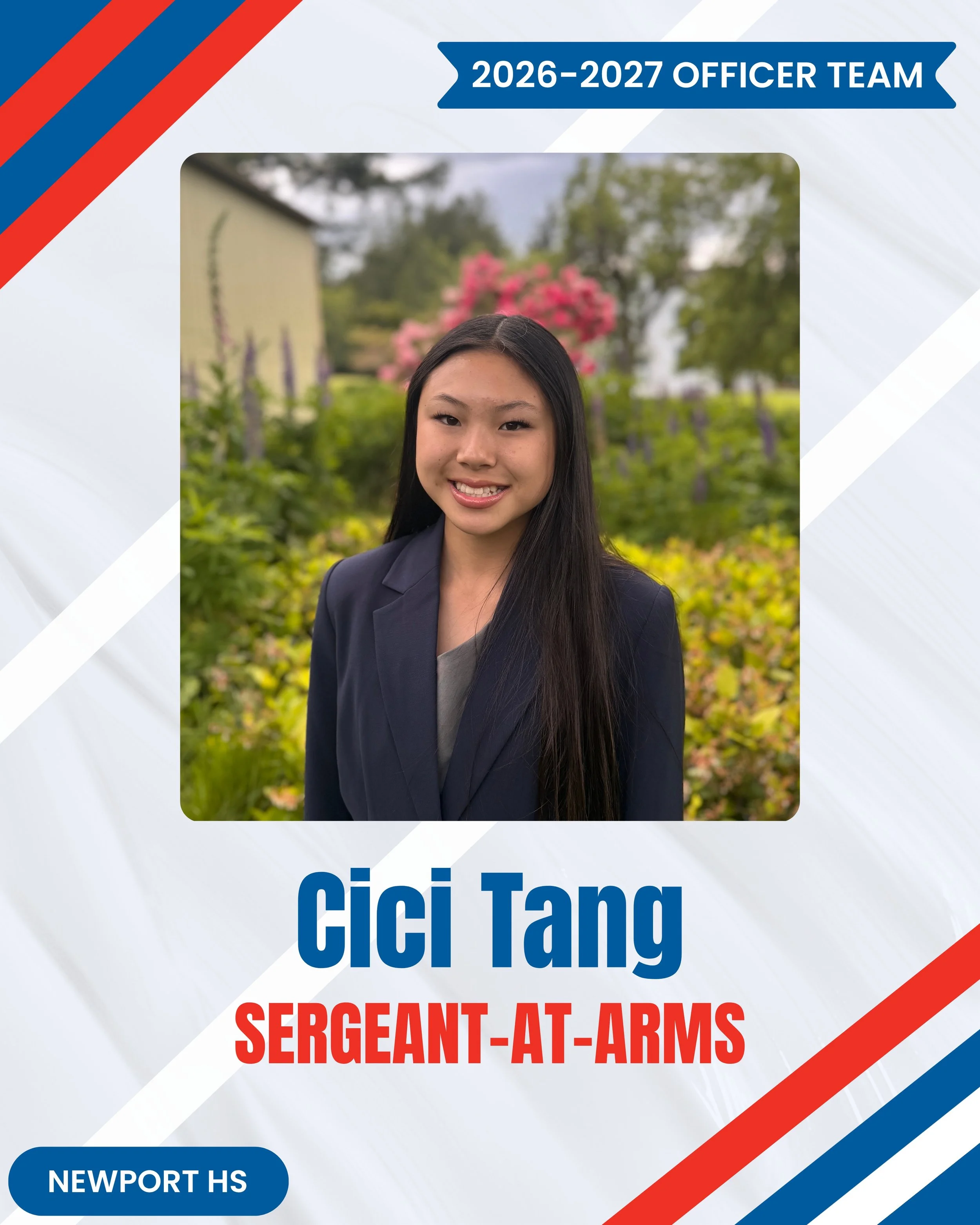 We are excited to introduce our 2026-2027 State Officer Team, starting with Cici Tang!!
---
Hi Washington TSA, I&rsquo;m Cici Tang, a sophomore at Newport High School. I am so honored to serve as your Sergeant-at-Arms and doorkeeper for the 2026-2027