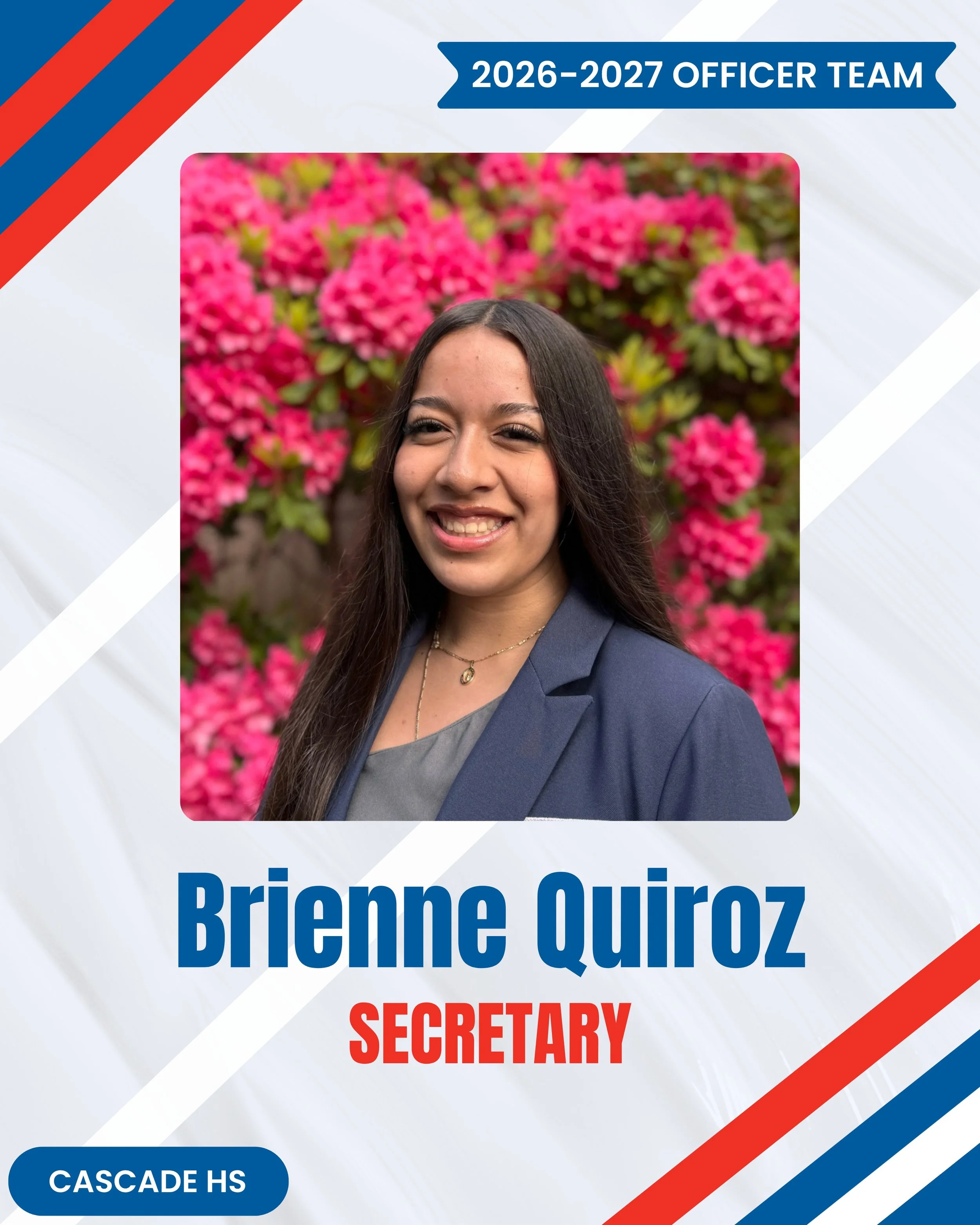 It's time to get to know Brienne!
--
Hello Washington TSA! I'm Brienne Quiroz, and it's such an honor to serve as your 2026-2027 WTSA State Secretary! I'm currently a junior at Cascade High School (in Everett!), and very excited to meet you all at wo