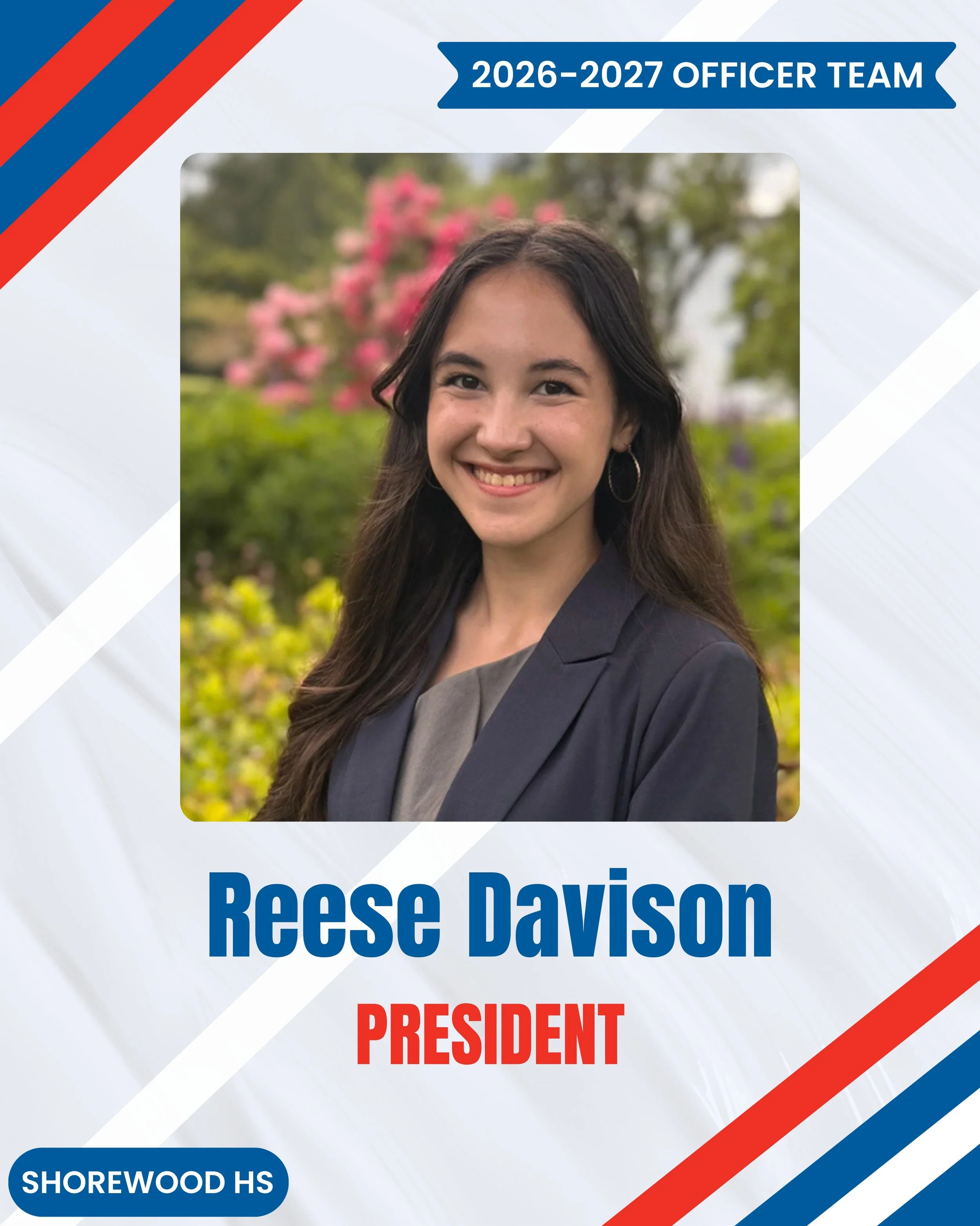 Now it is time to meet your State President!
--
Hello, Washington TSA! My name is Reese Davison. I'm currently a senior at Shorewood High School, and I am honored to serve as your state president this year!​

5 years ago in 8th grade, one of my frien