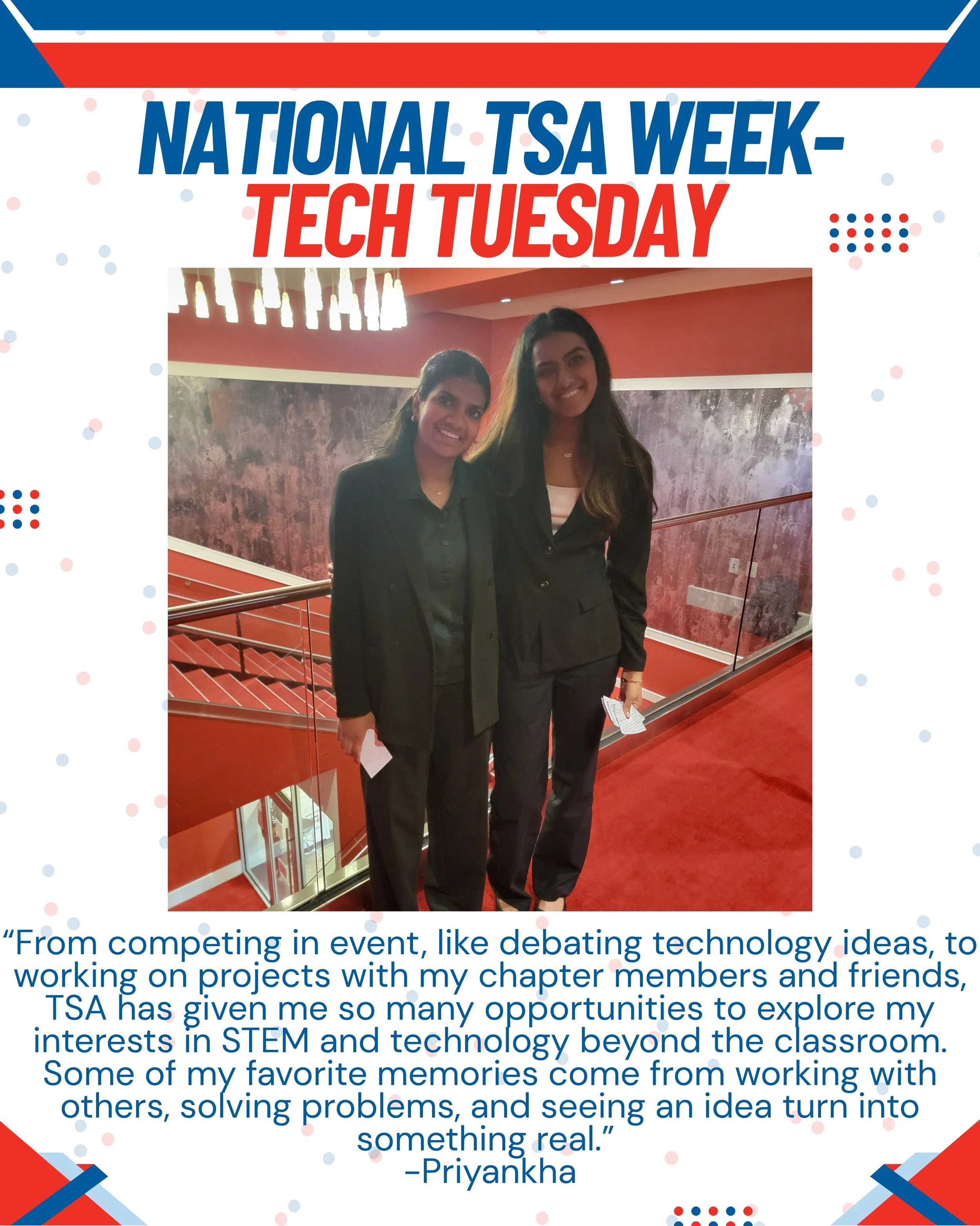Happy Day 2 of National TSA Week, and Happy Tech Tuesday!! Take a look at some of our State Officers working on their events, being celebrated on stage, or sharing their passions!!

#ForwardTogether @nationaltsa