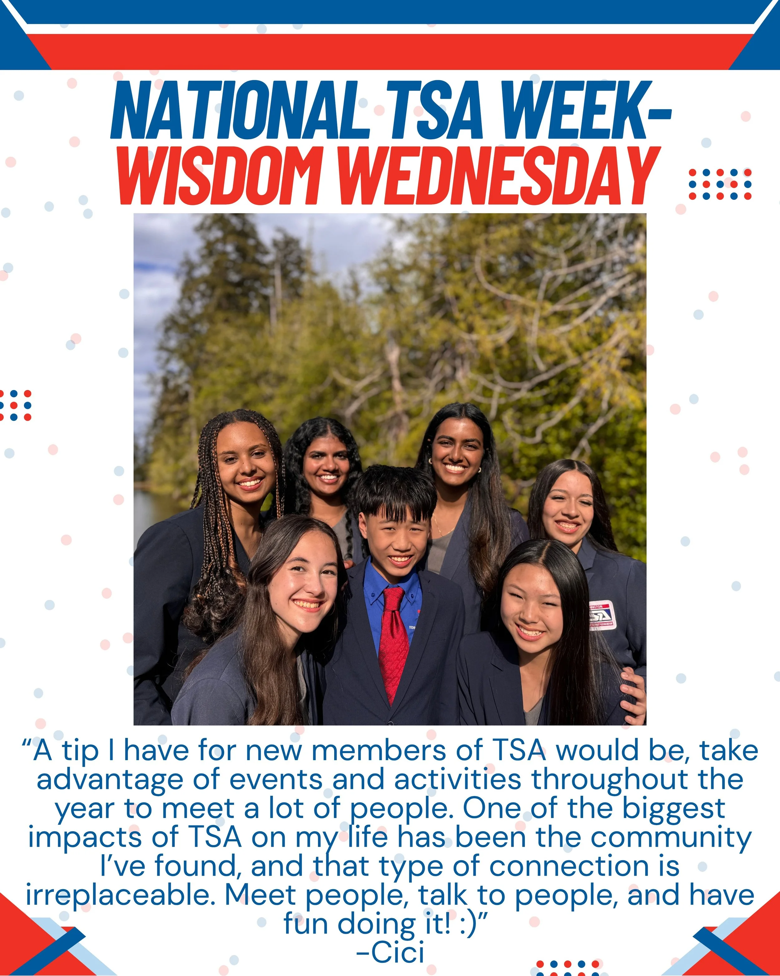 Happy Wisdom Wednesday everyone!! Take a look at some pieces of advice your State Officers would give to new TSA members!!

#ForwardTogether @nationaltsa