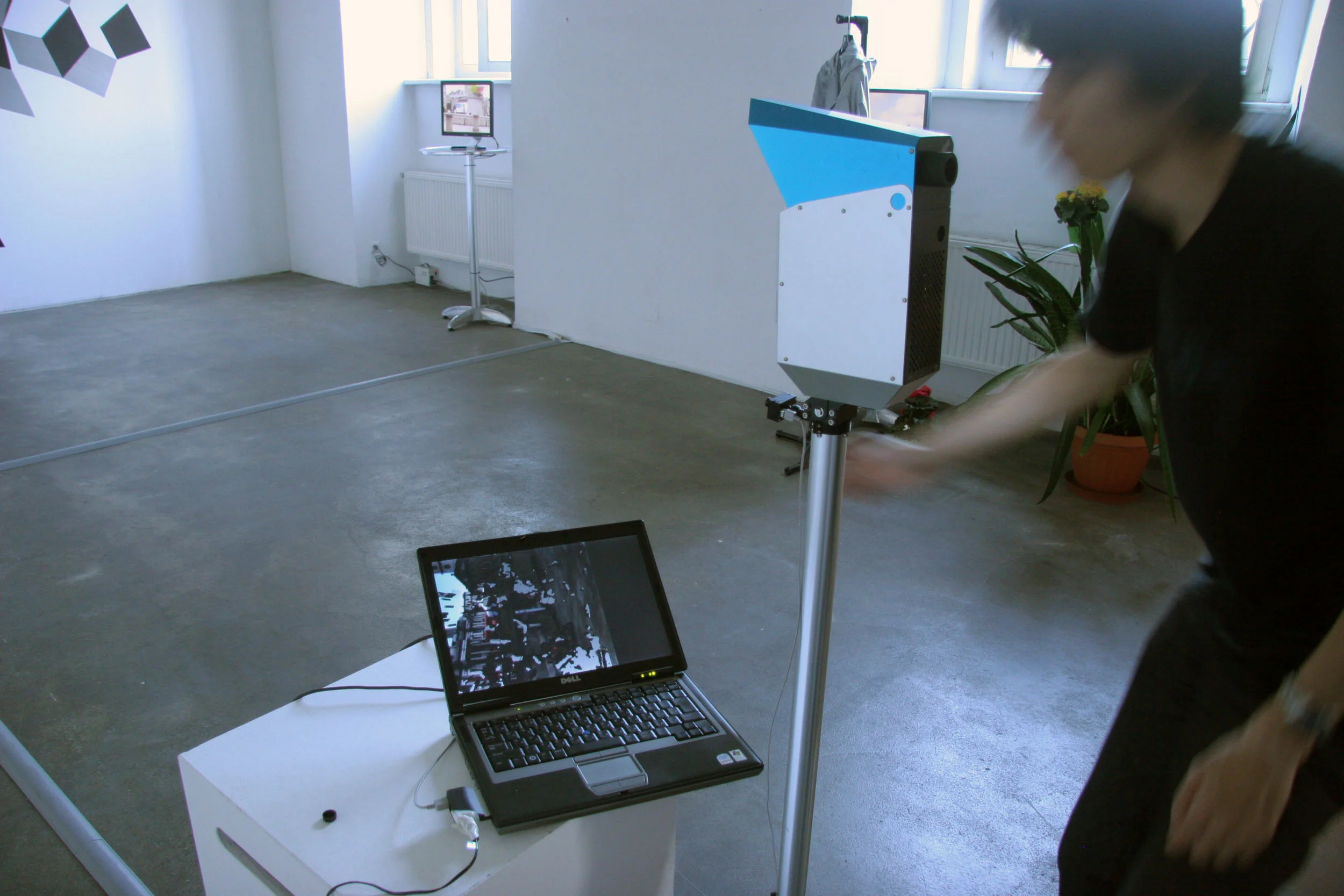 Fig.13 - Interactive RPT Wall Installation Ars Electronica: setting up video projection
