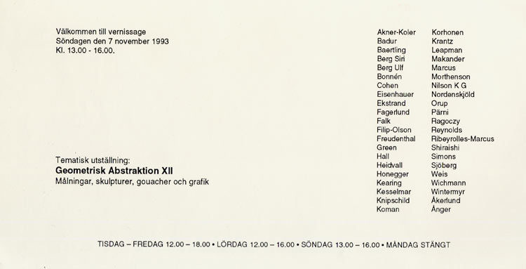 1993 Geometrisk Abstraktion XII Galerie Konstruktiv Tendens, Stockholm, SWE