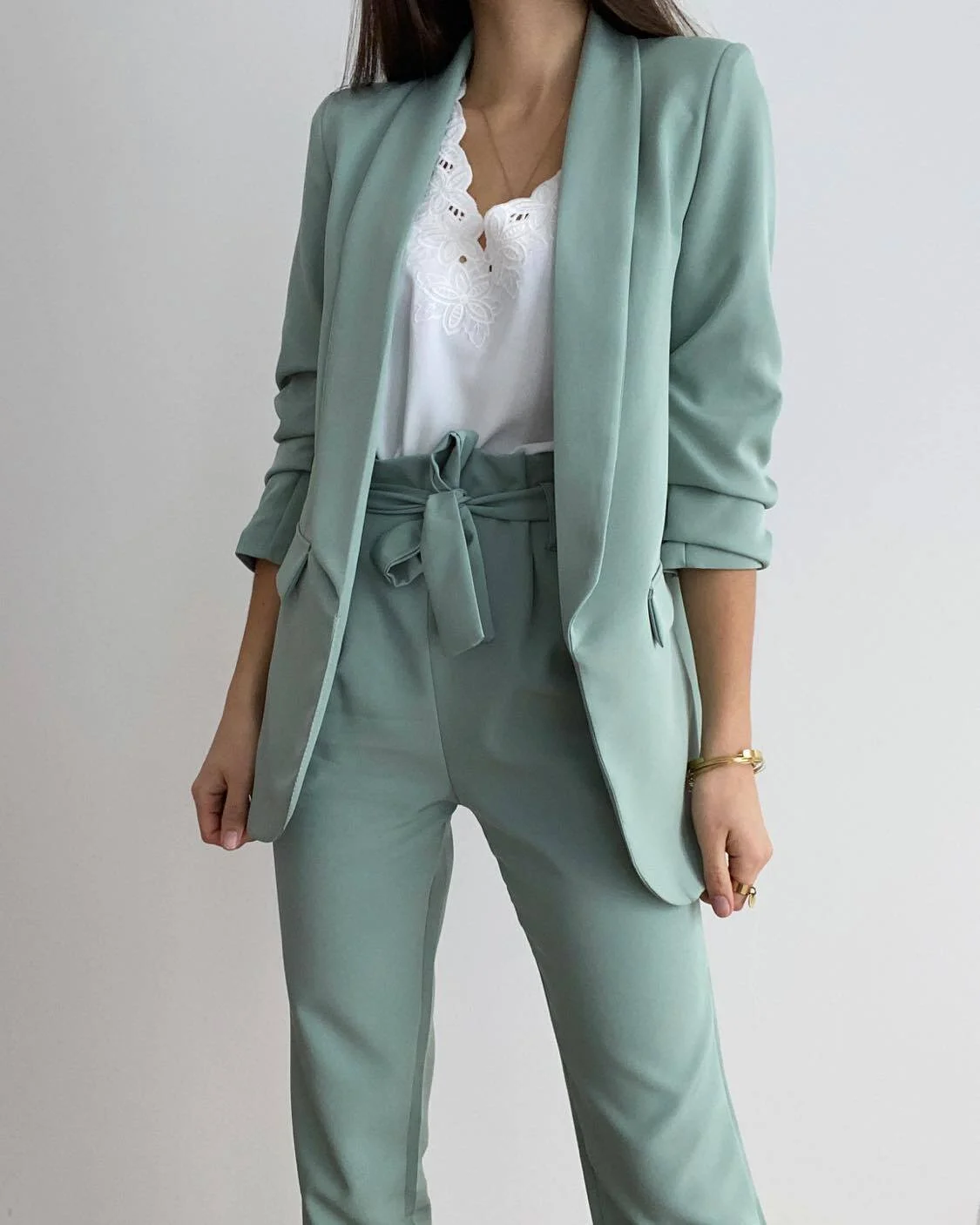 tailleur pantalon vert femme